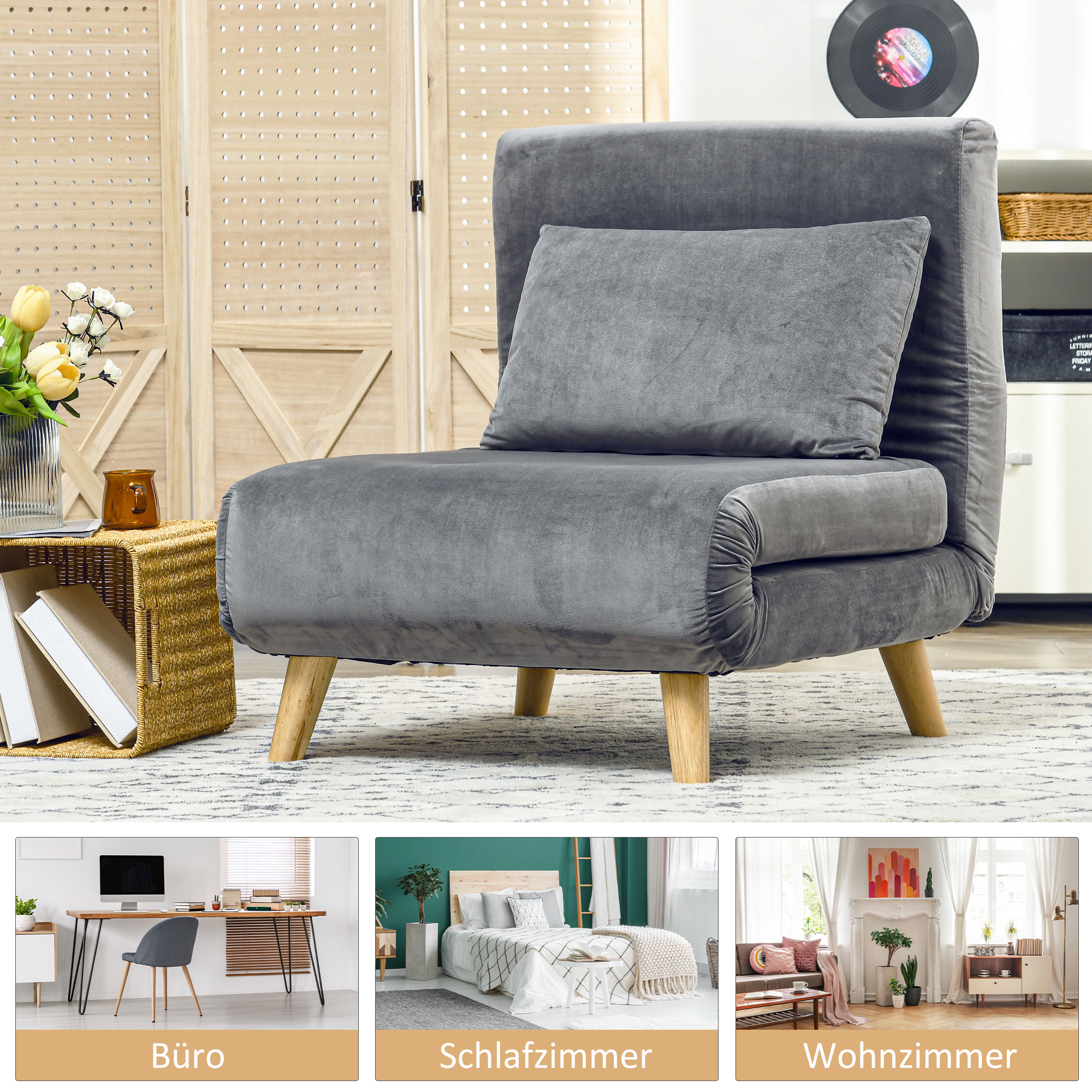 2-in-1 Sessel, Relaxsessel, Gästebett, bis 150 kg, 72 cm x 78 cm x 79 cm, Grau