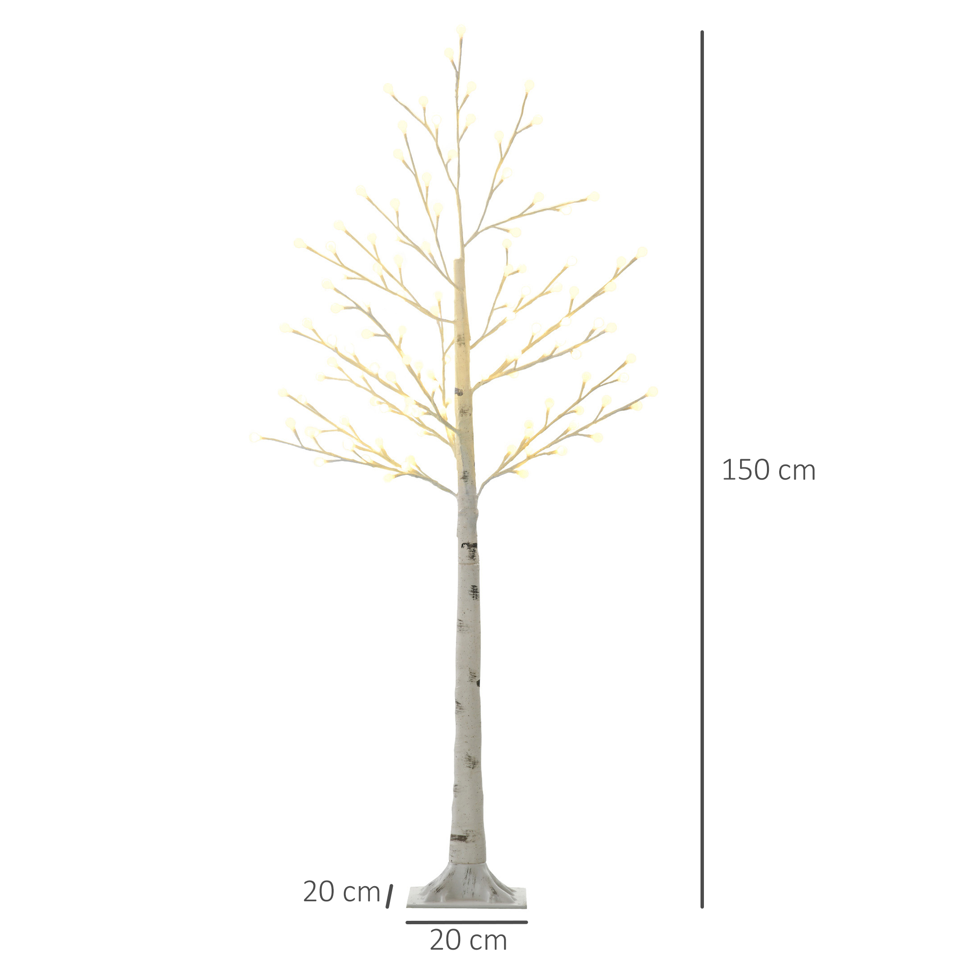 Künstliche Birke mit 120 LED-Lichtern, 3 Helligkeitsstufen, faltbare Äste, IP44, 150 cm, Weiß