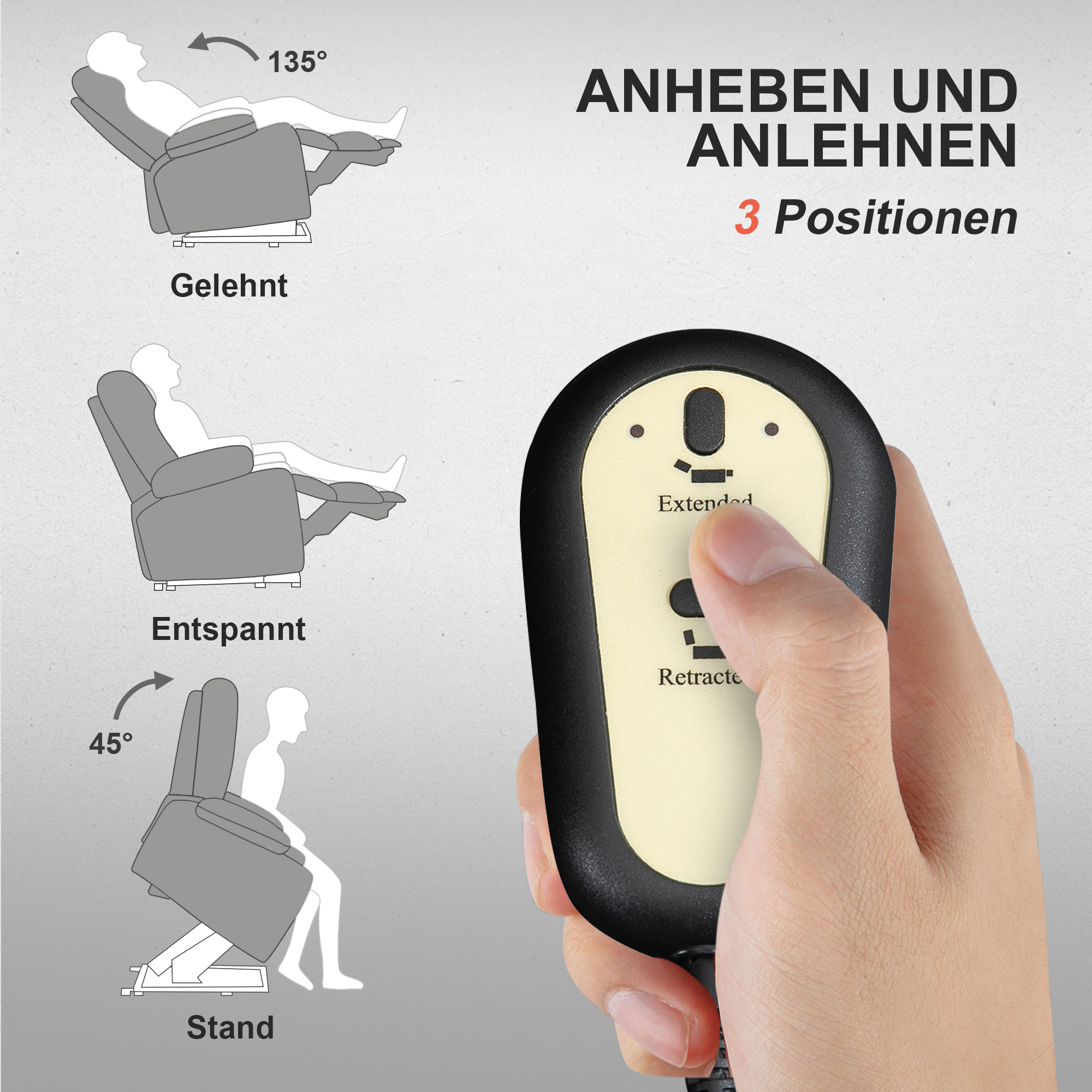 Powerlift-Sessel, Massagesessel mit Wärmefunktion, Polstersessel mit Fußstütze, Seitentasche, Stoffbezug, Dunkelgrau