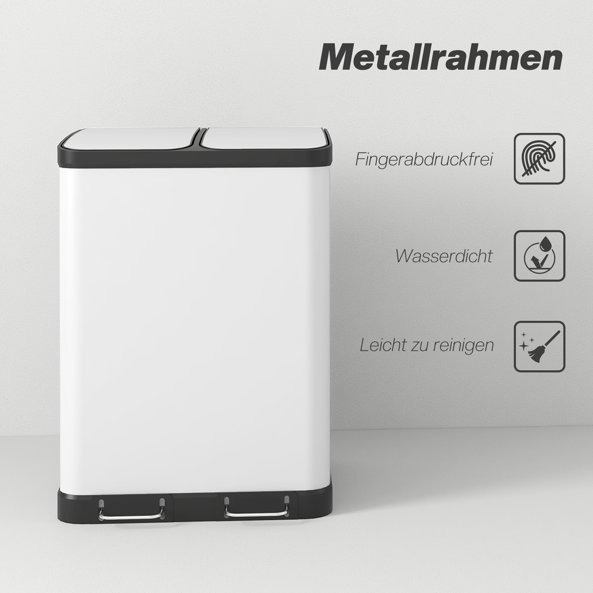Doppelfach-Mülleimer, 2 x 30l, fingerabdruckresistent, Pedal, herausnehmbare Inneneimer, Grau