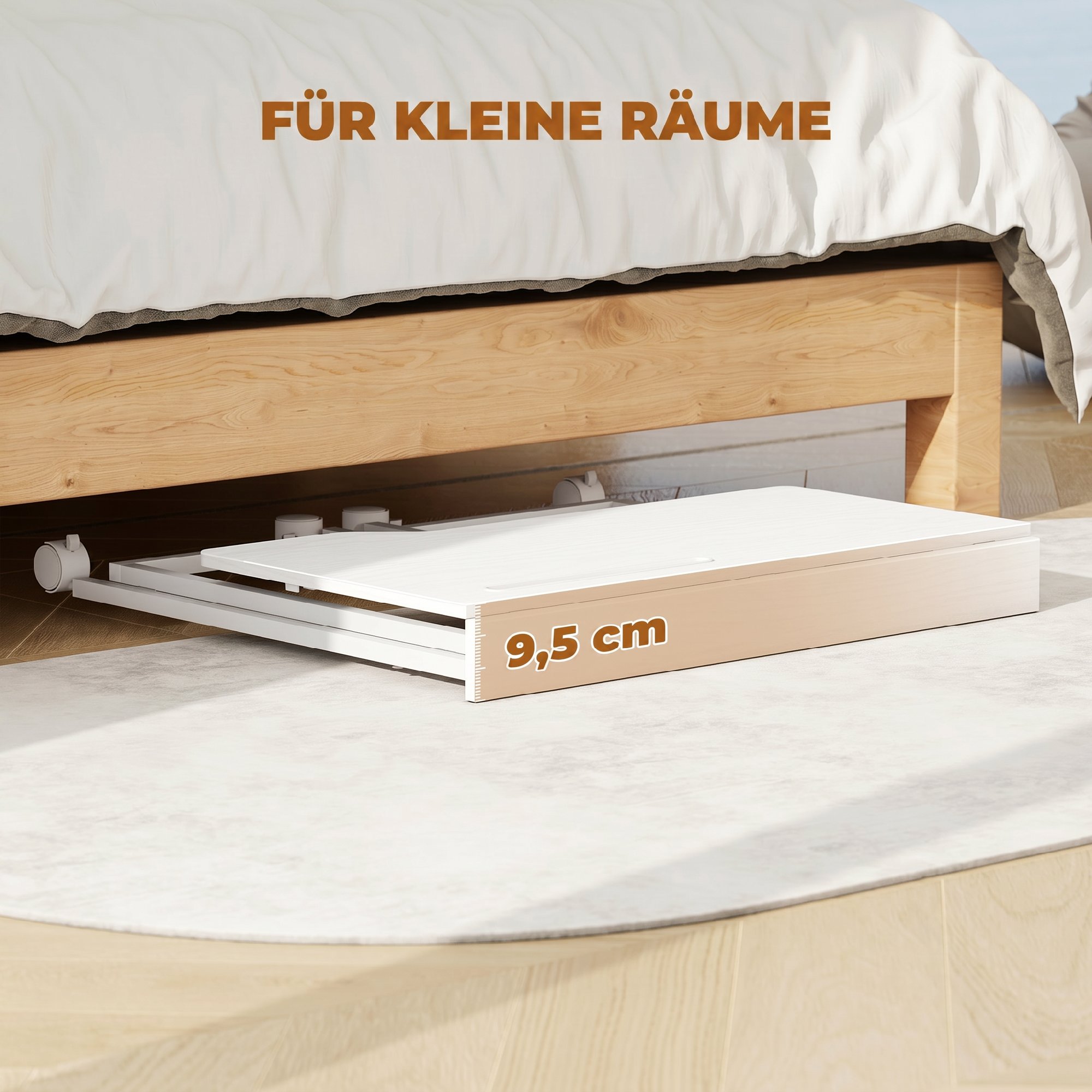 Schreibtisch, klappbarer Computertisch, platzsparender Bürotisch mit Rollen, Geräteschlitz, 80 x 52 x 75 cm, Weiß