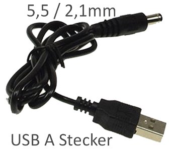 Anschlusskabel USB auf Hohlstecker, 1m, USB A auf 5,5 / 2,1mm