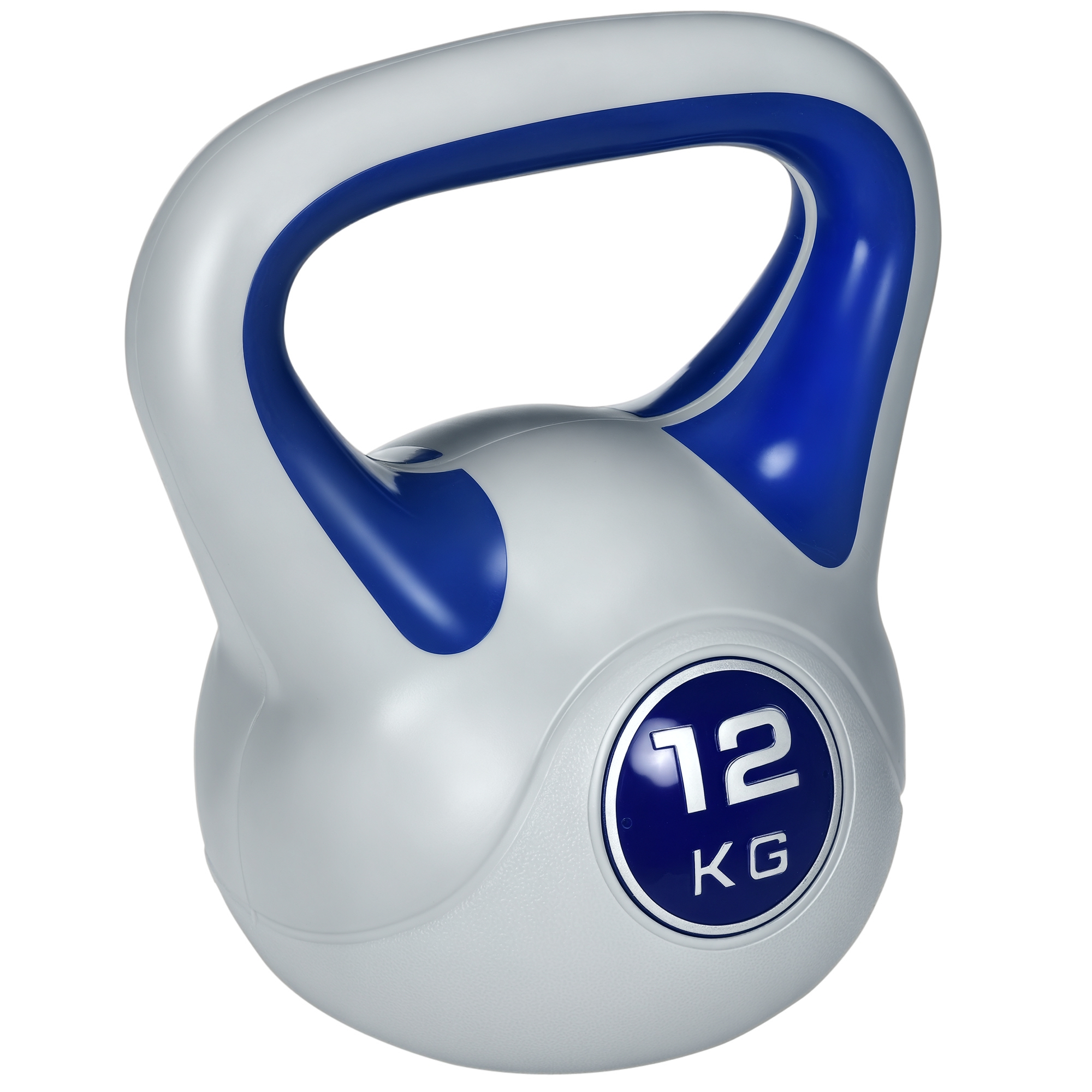 Kugelhantel, Kettlebell, 12 kg, flache Unterseite, großer Griff, Kunststoffmantel, blau, 24 x 17 x 28 cm Kugelhantel, Kettlebell, 12 kg, flache Unterseite, großer Griff, Kunststoffmantel, blau, 24 x 17 x 28 cm