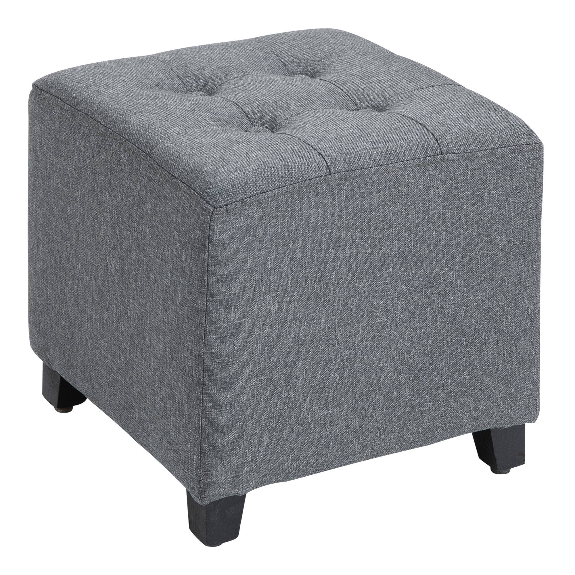 Hocker Sitzhocker, Knopfheftung, Leinenoptik, 35 cm x 35 cm x 35 cm, Grau