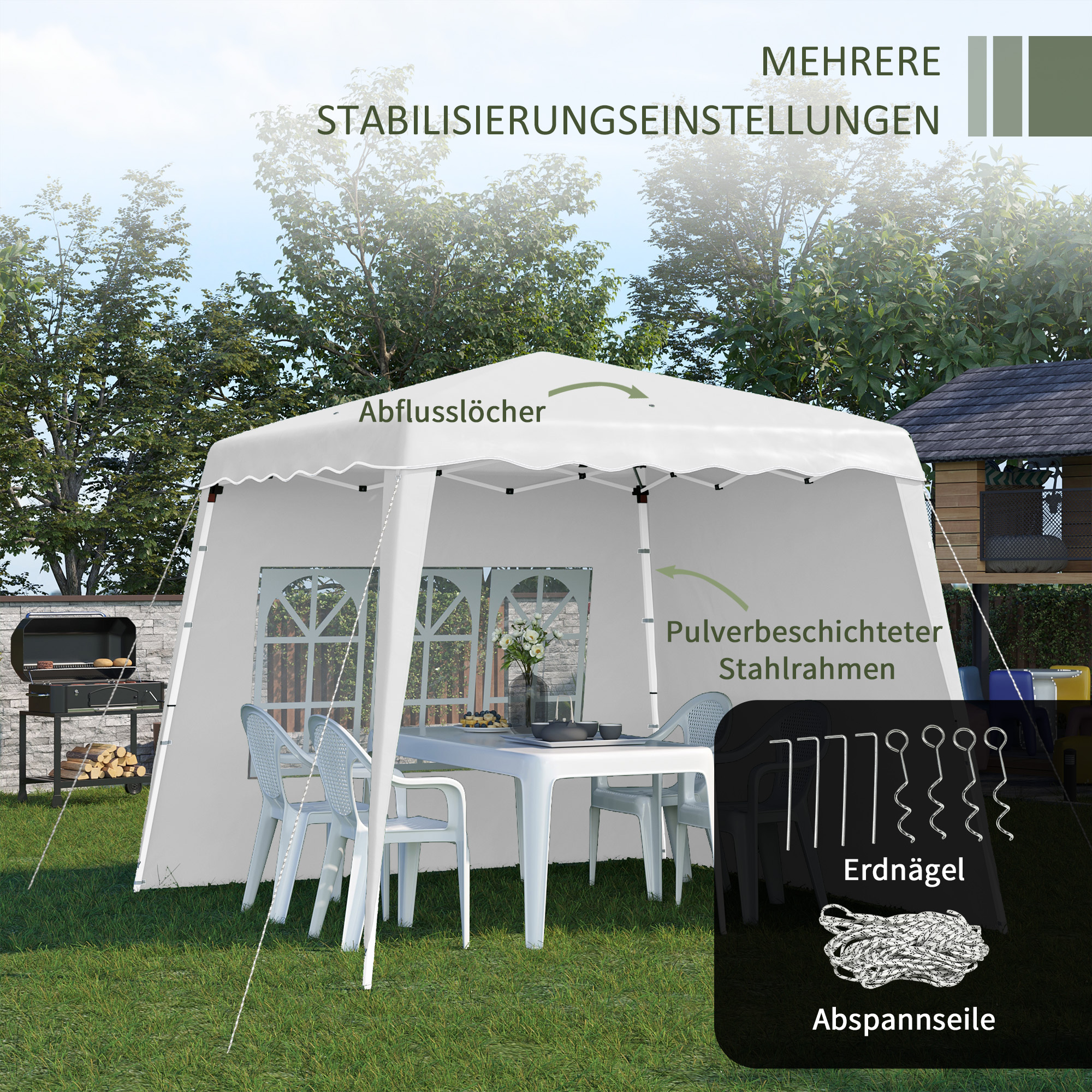 Pop Up Pavillion Faltpavillion, inkl, Fernstern, wetterbeständig, 240 x 240 x 250 cm, Weiß