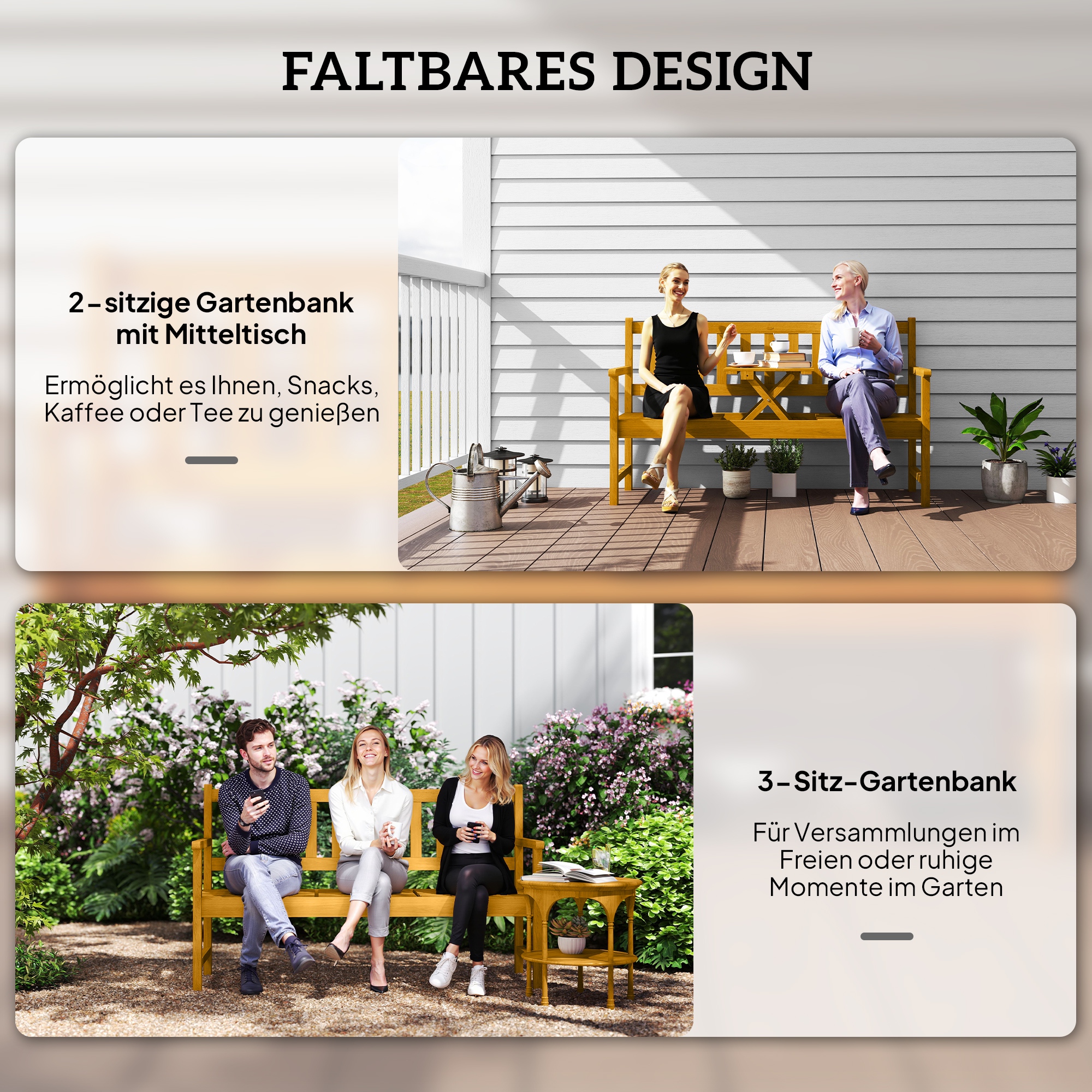 2-Sitzer Gartenbank Holz, wetterfest Sitzbank mit Rücken- & Armlehnen 320kg belast 149x56,5x89cm, Teak