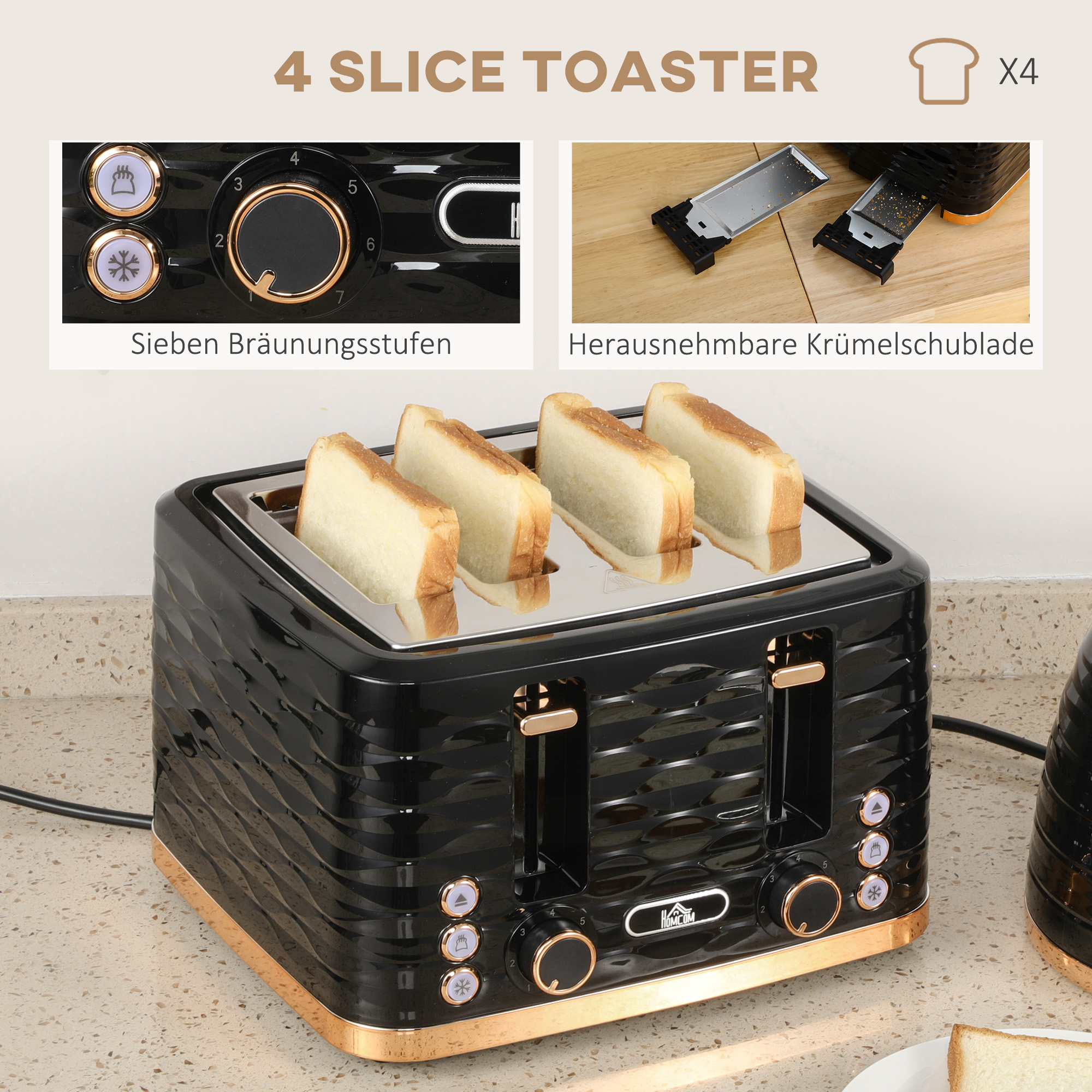 2-in-1 Toaster und Wasserkocher Set, 7 Bräunungsstufen, Auftau- und Aufwärmfunktion, Grau