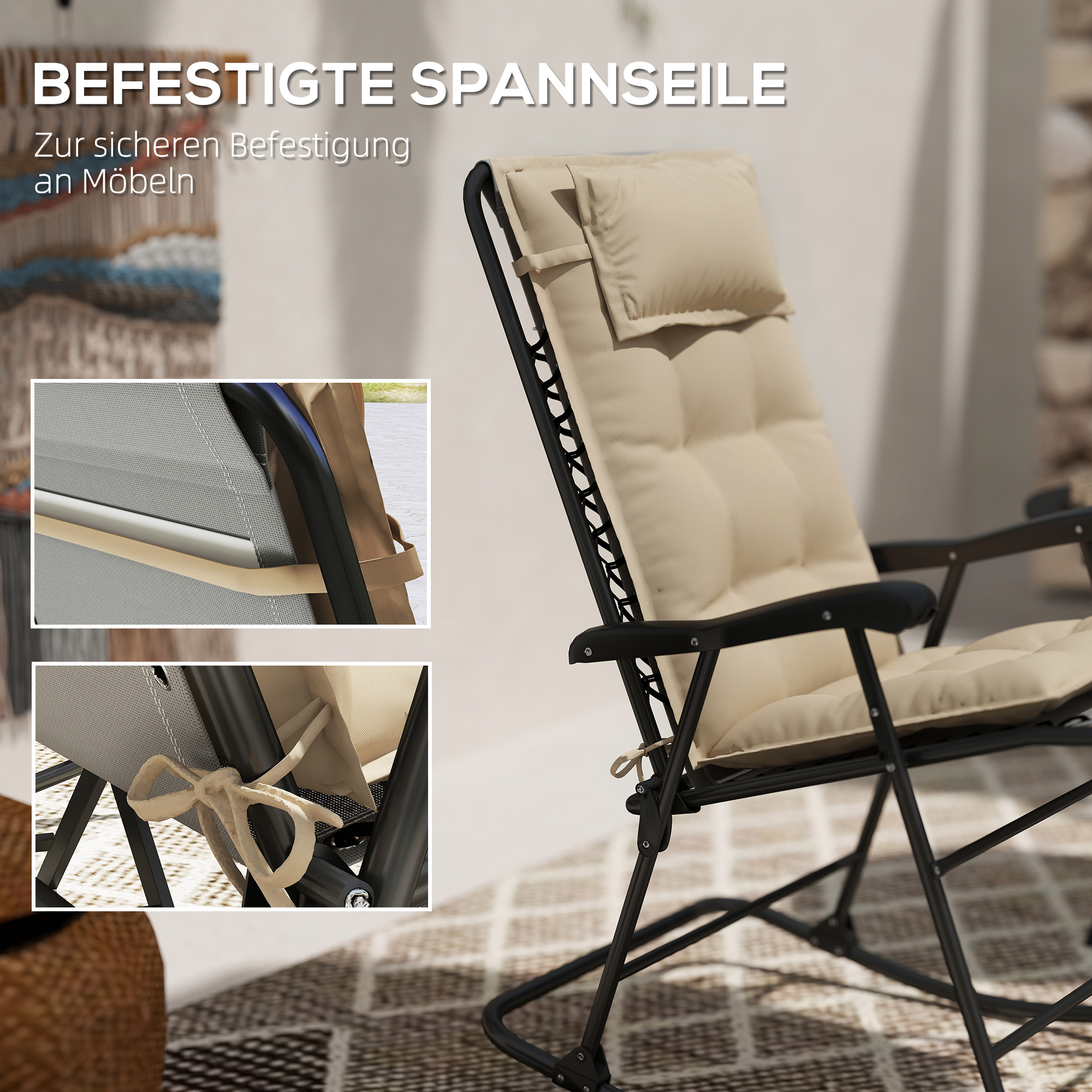 2er Set Auflage für Sonnenliege Wasserabweisend Liegenauflage für Gartenliege Polsterauflage 50x116x5 cm, Beige