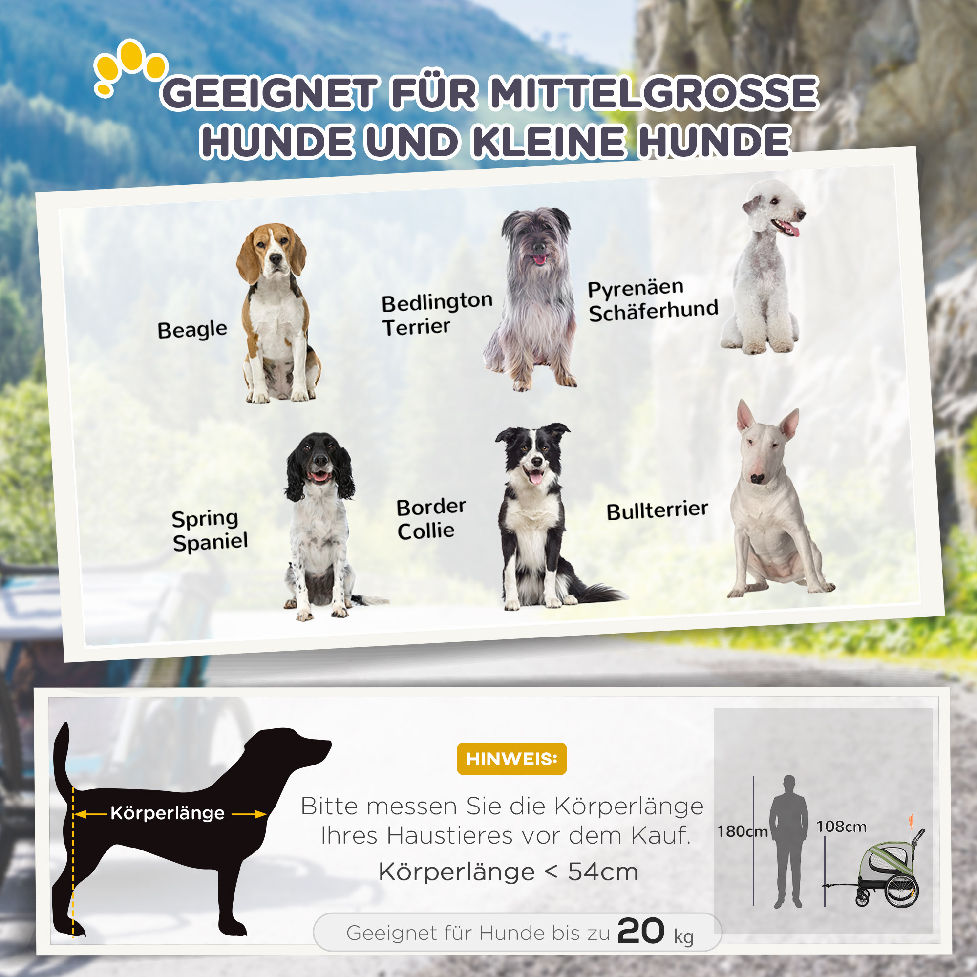 2-in-1 Hundebuggy, Hundefahrradanhänger, klappbar, wetterfest, für Hunde bis 20 kg, Grün
