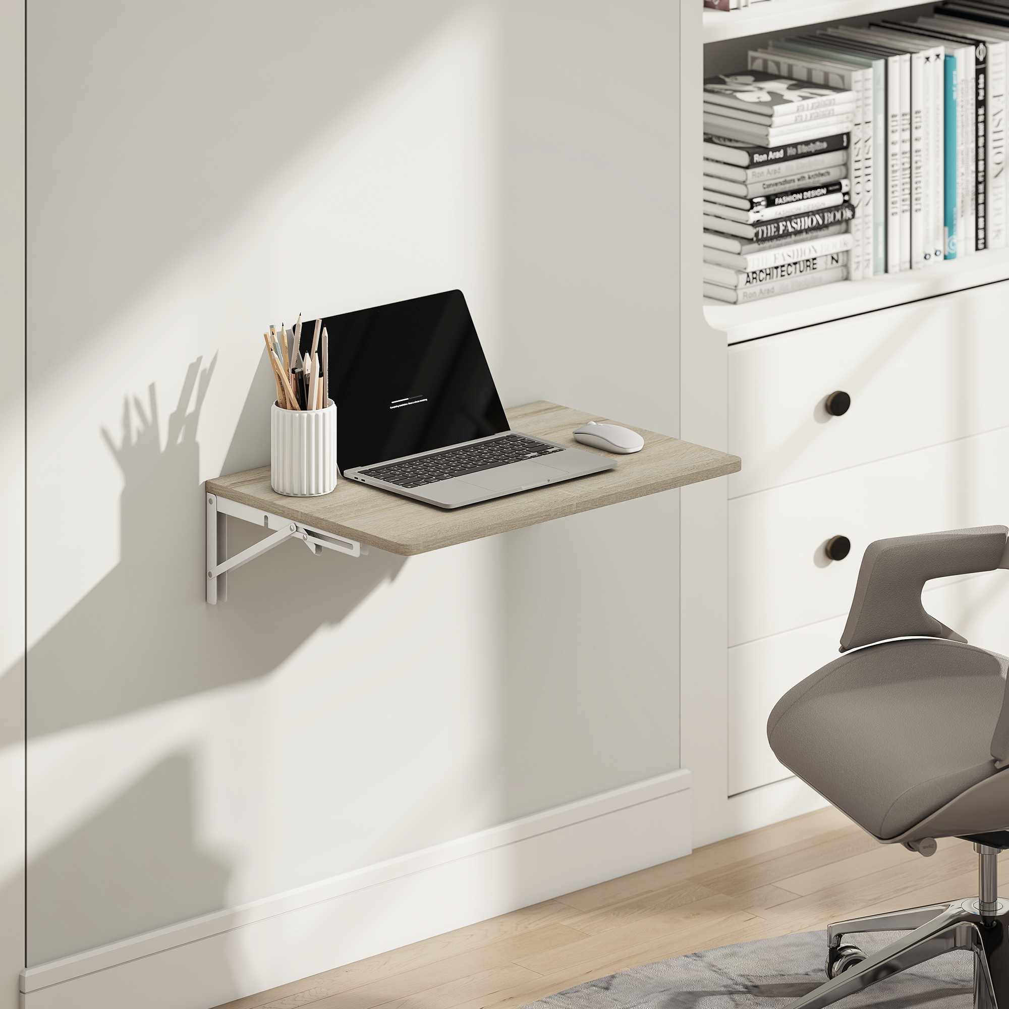 Wandklapptisch, 60x40 cm Klapptisch, Platzsparender Schwimmender Schreibtisch mit abgerundeten Ecken, für Homeoffice, Wohnzimmer, Schlafzimmer, Küche, Eiche