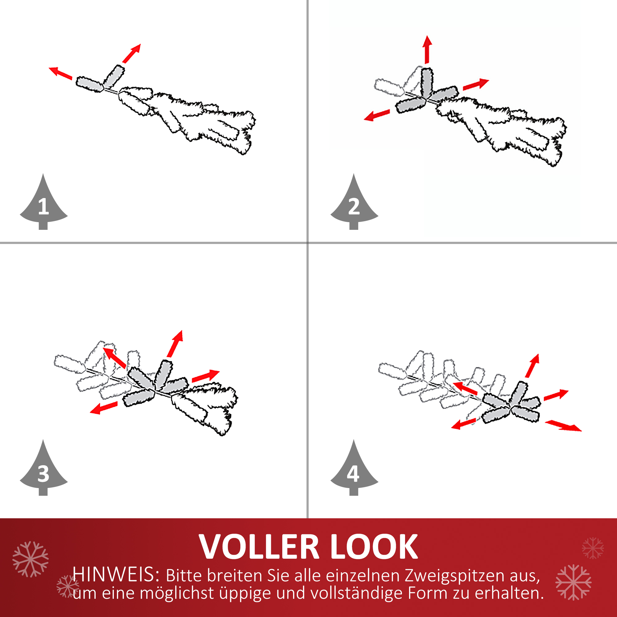 Weihnachtsbaum 180 cm künstlich Tannenbaum mit LED Beleuchtung, Kugeln, Christbaum mit 745 Spitzen, Weihnachtsdeko inkl, Metallständer für Drinnen