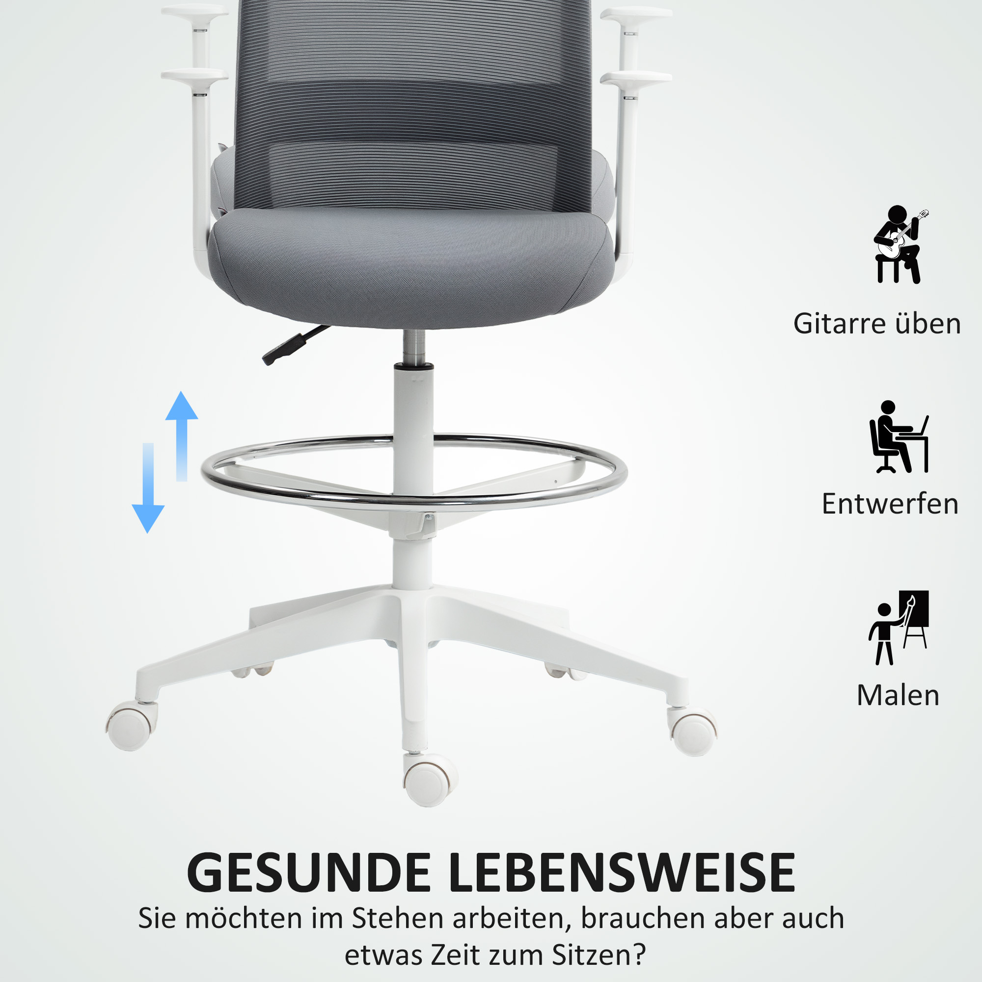 Schreibtischstuhl, drehbar, rollbar, Netzrücken, Schaumstoffkissen, Grau