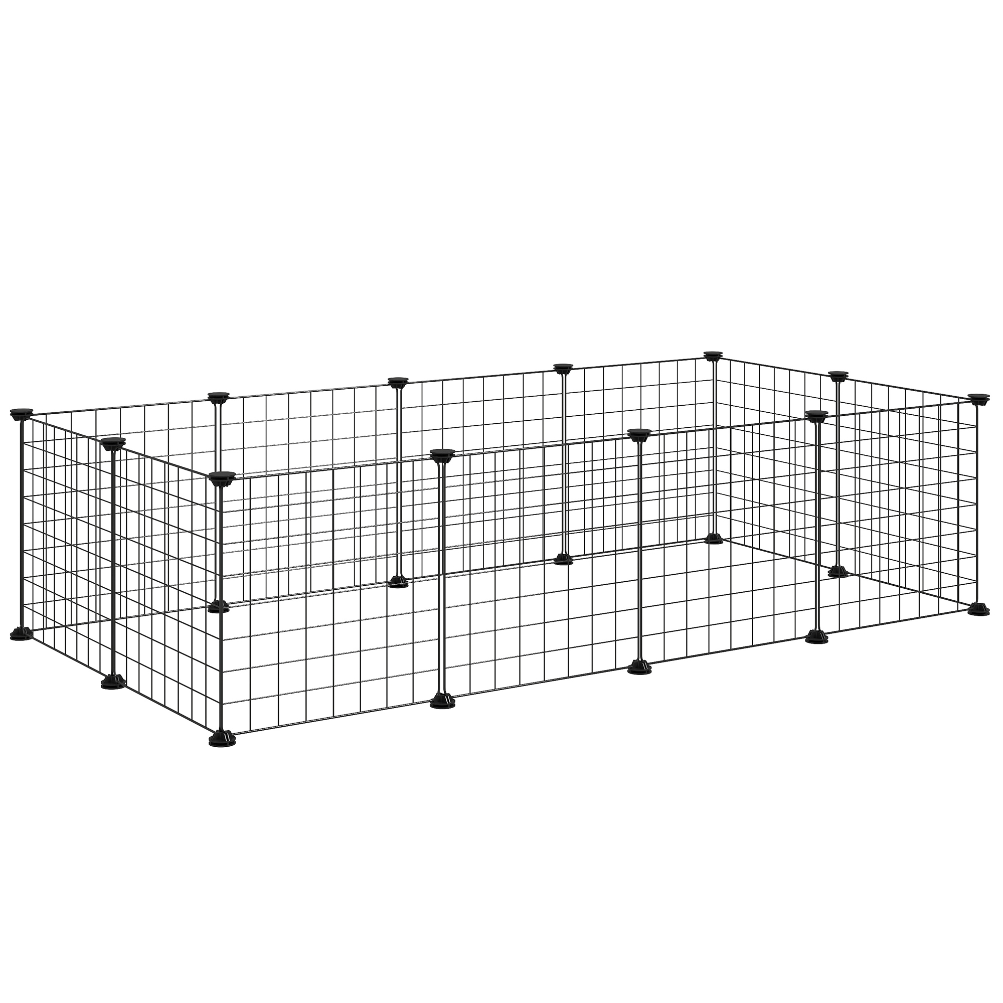 Freigehege, Freilaufgehege, Laufstall mit Metallgitter, Gehege für Kleintiere, umformbar, Gehege für innen und außen, 106 x 73 x 36 cm, schwarz