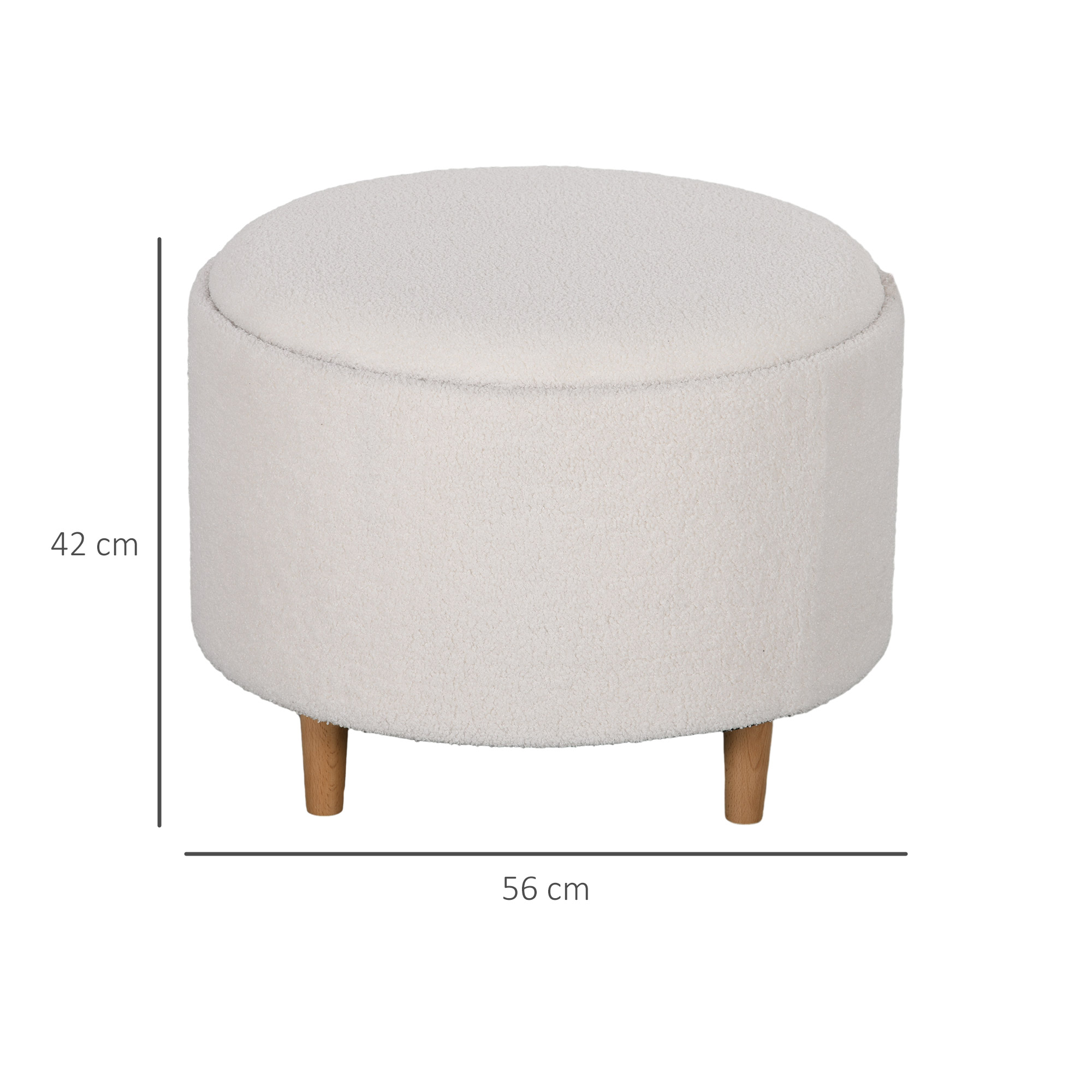 Hocker Polsterhocker, Teddyfleece, versteckter Stauraum, umkehrbarer Deckel, 56 cm x 56 cm x 42 cm, Weiß