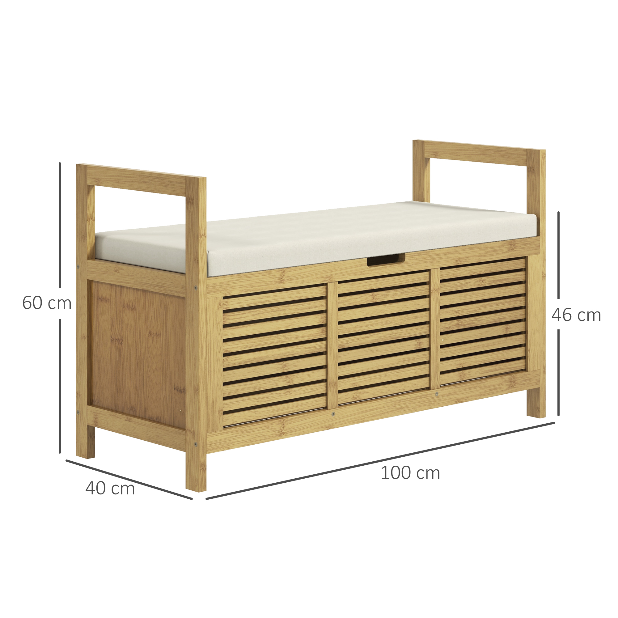 Schuhablage mit Stauraum, Schuhbank, weiche Sitzfläche, Bambus, 100x40x60 cm