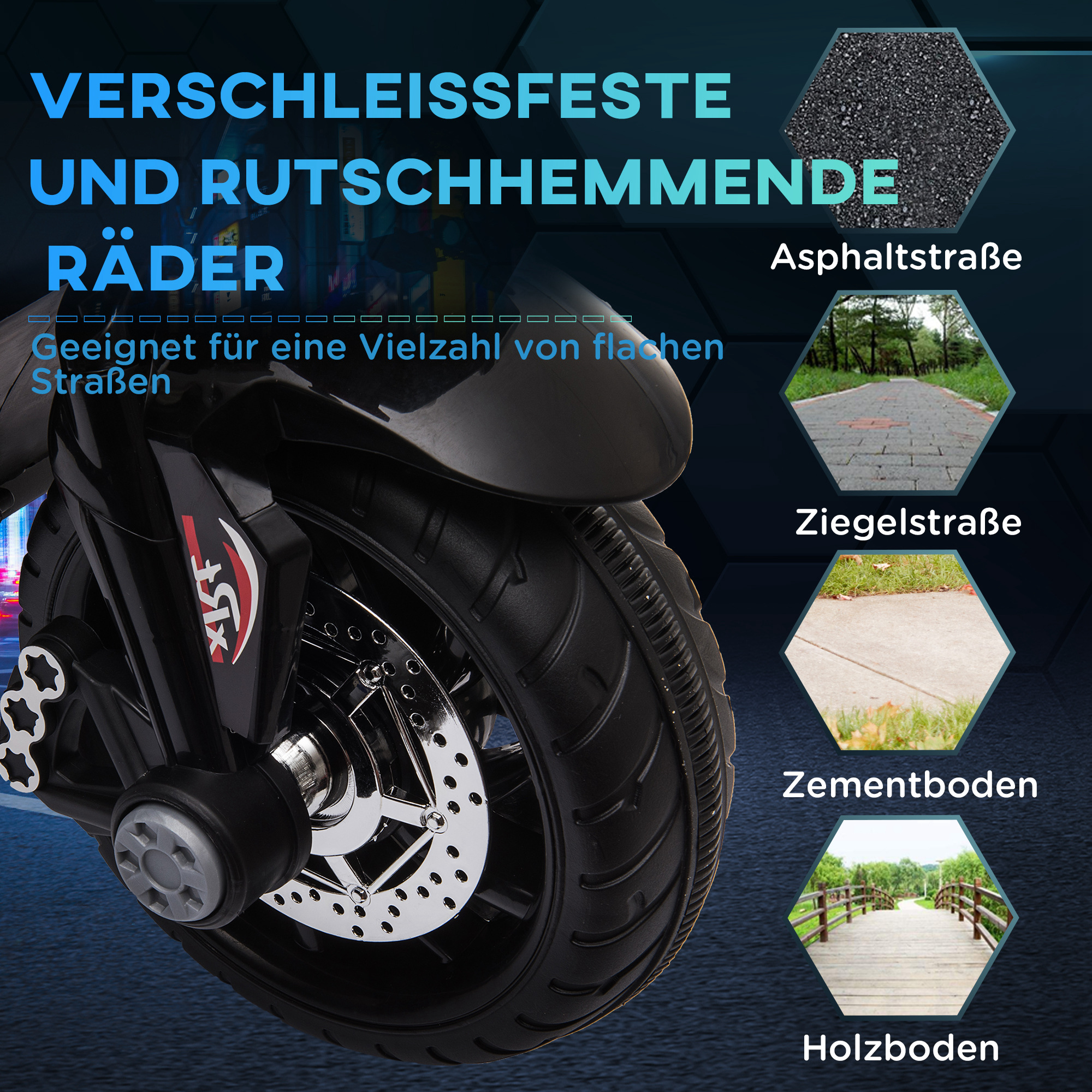 Elektro-Kindermotorrad, Lichter & Geräusche, 3 km/h, wiederaufladbar, Kunststoff & Metall, Schwarz/Rot