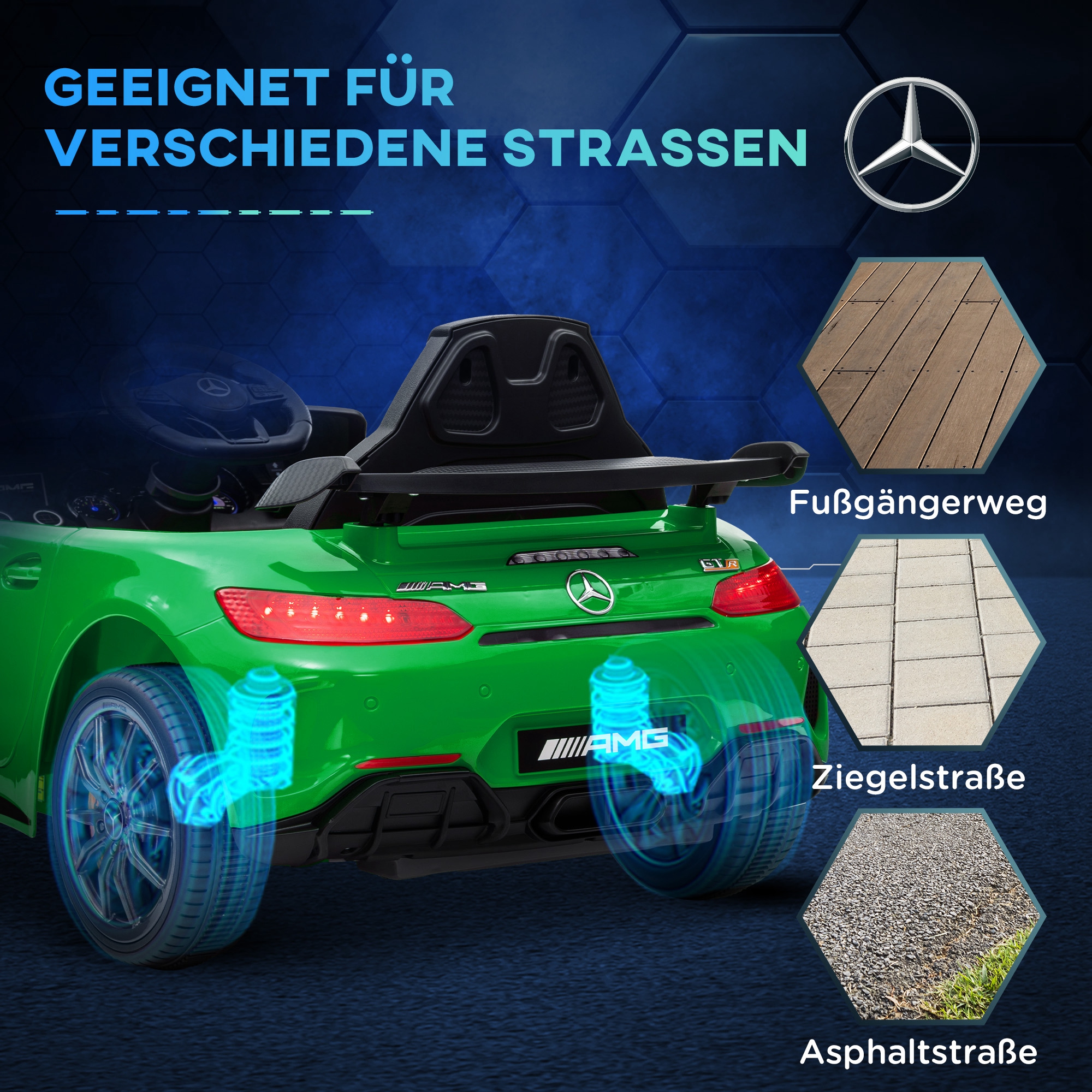 Elektro-Kinderauto, Mercedes, 3-5 km/h, Fernbedienung, Licht & Musik, Grün