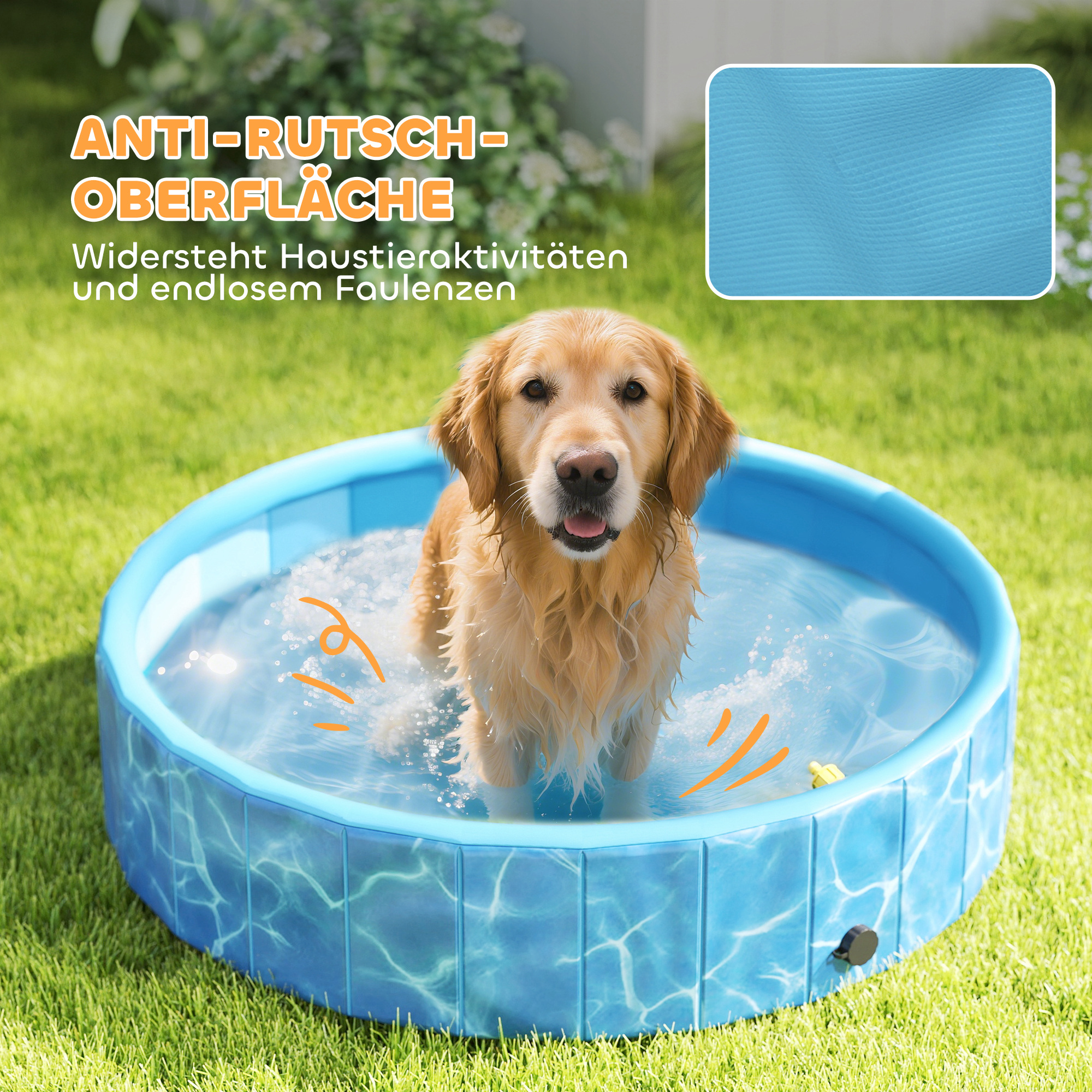 Hundepool Faltbar Planschbecken mit Brunnen- und Wasserpolsterdesign Ø120 x 30 cm Blau