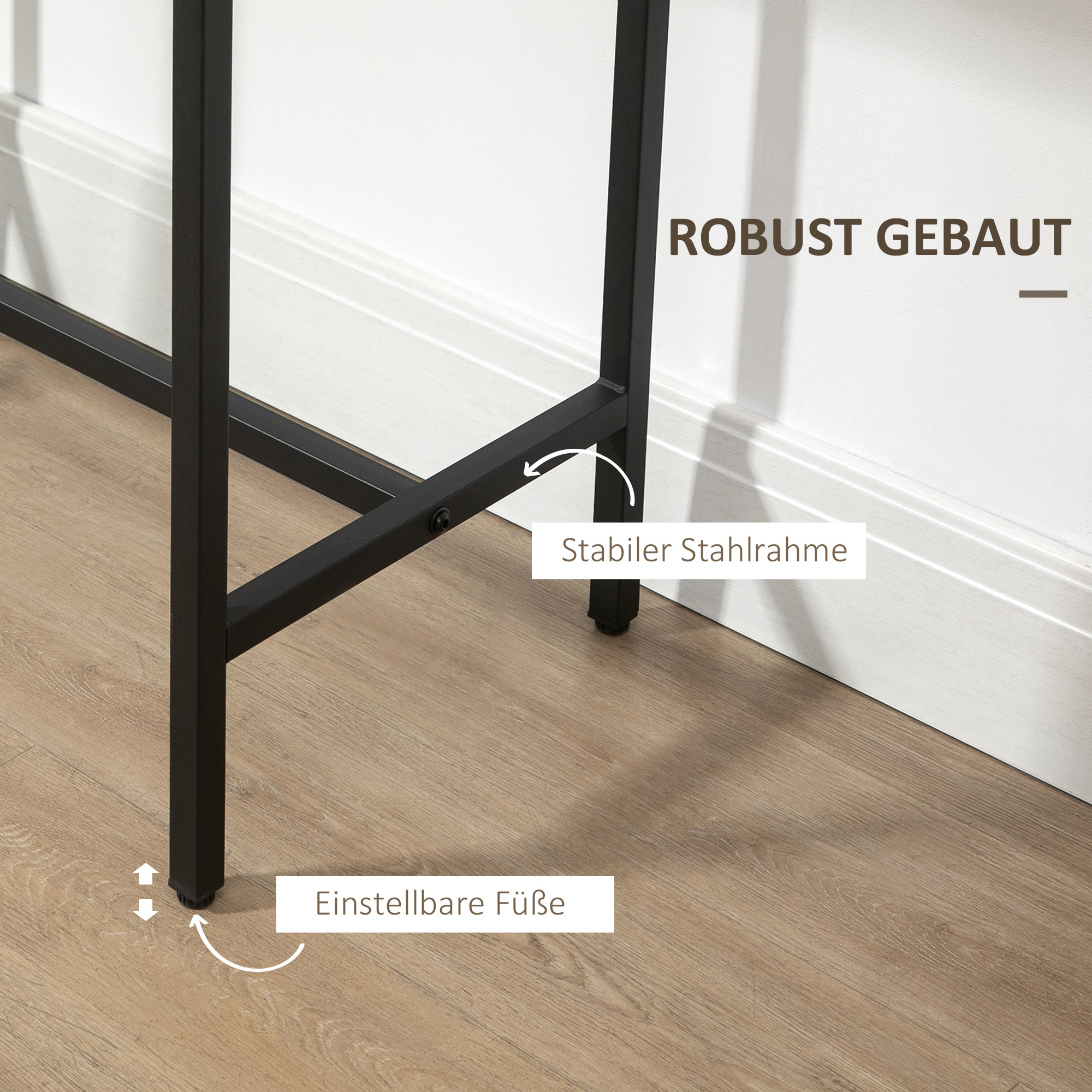 Bartisch-Set im Industrie-Design, 3-teilig, 1 Tisch, 2 Hocker, Schwarz + Natur