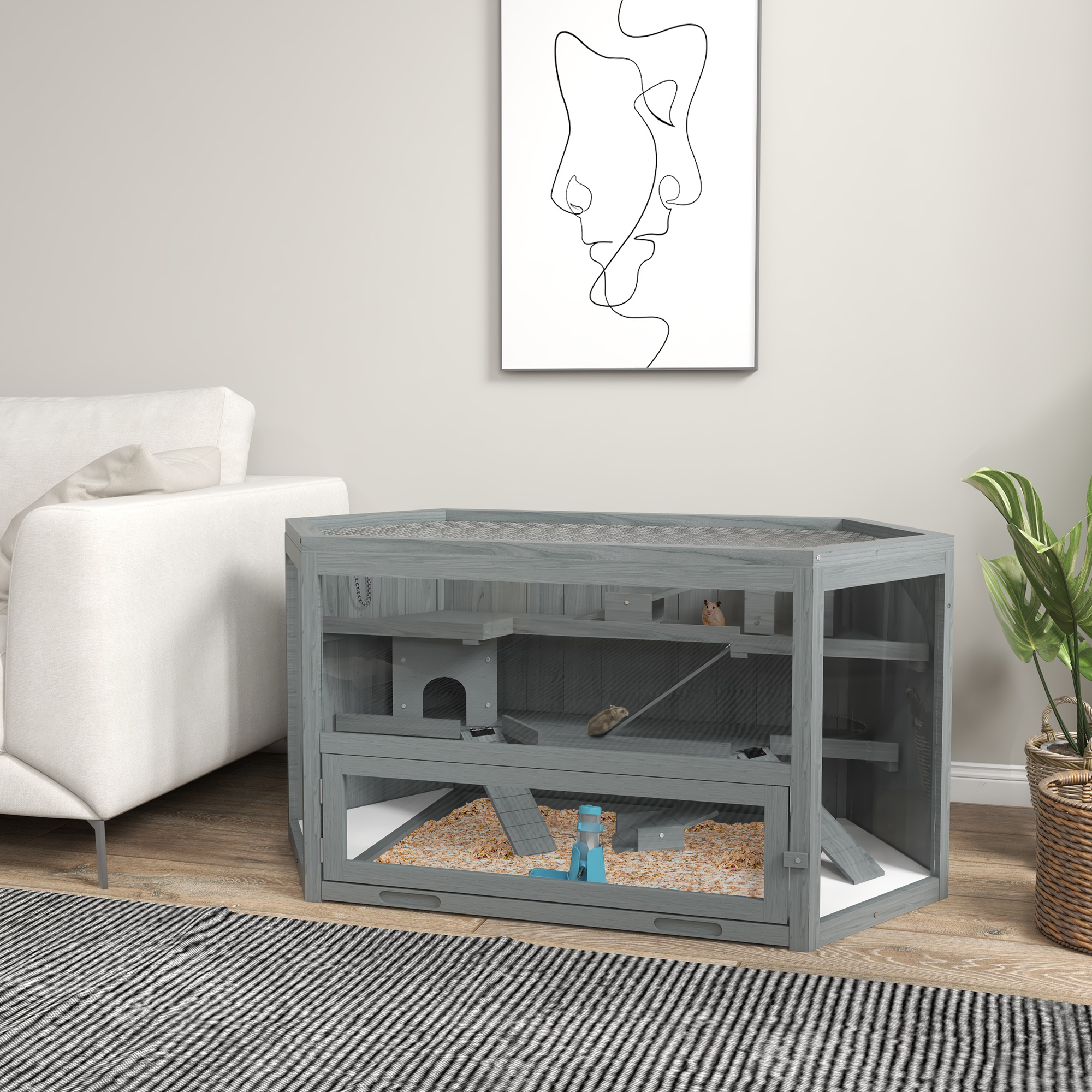 Hamsterkäfig, 3 Etagen, herausnehmbare Wanne, Holz/Metall, 115x60x55 cm