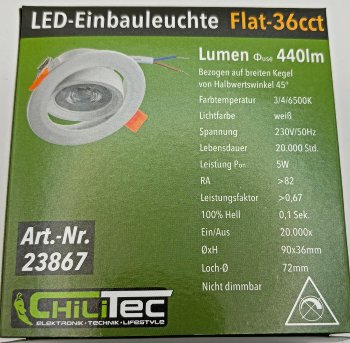 LED-Einbauleuchte "Flat-36 CCT" / 5W, 3000/4000/6500K, schwenkbar