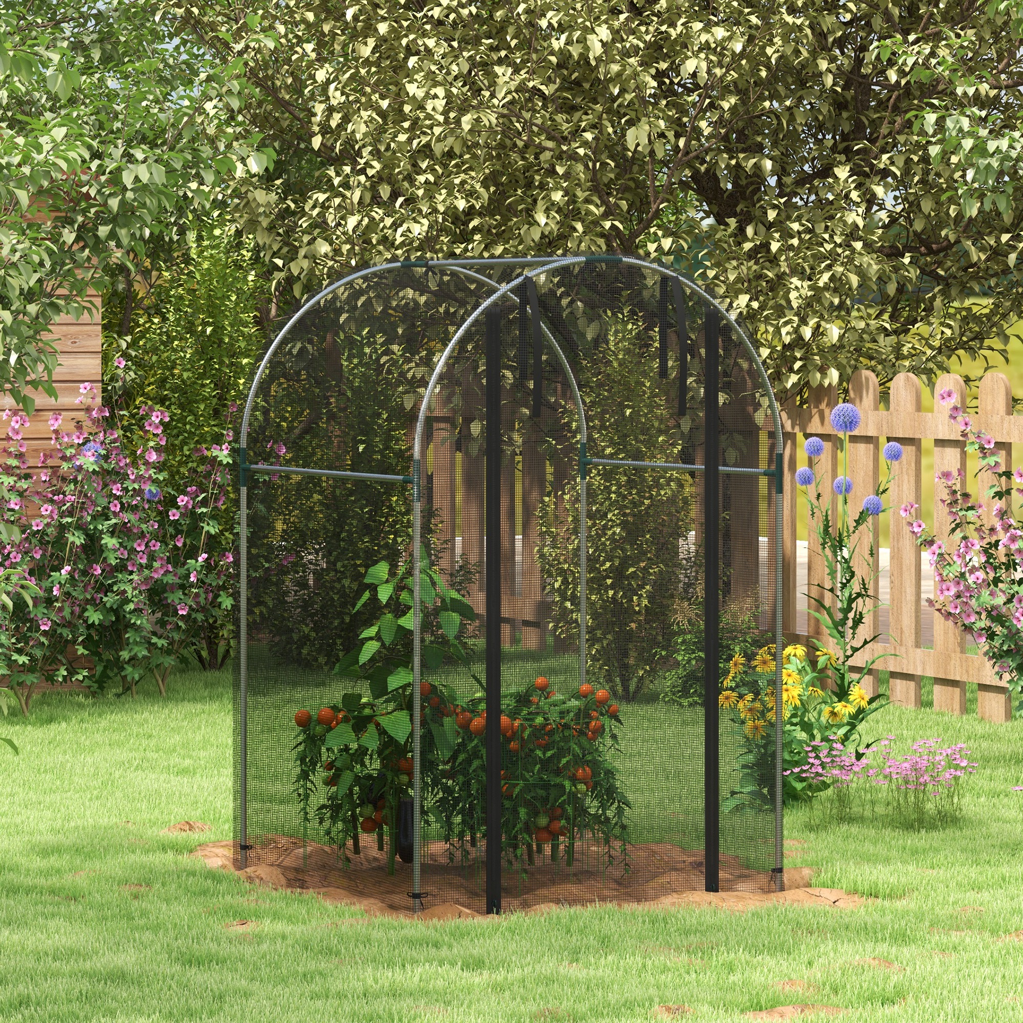 Vogelschutznetz, Pflanzenschutz, robust, Tür mit Reißverschluss, 120x120x188 cm, Schwarz/Silber
