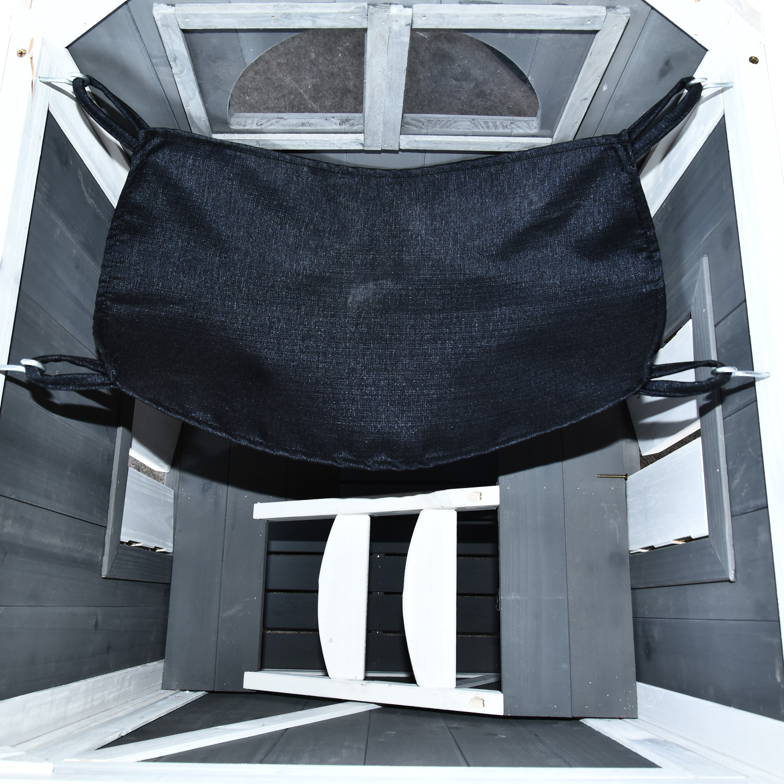 Katzenhaus für Draußen 2-stöckiges Katzenhaus aus Tannenholz, wetterfest Katzenhütte mit Asphaltdach, Grau, 59 x 55 x 109 cm