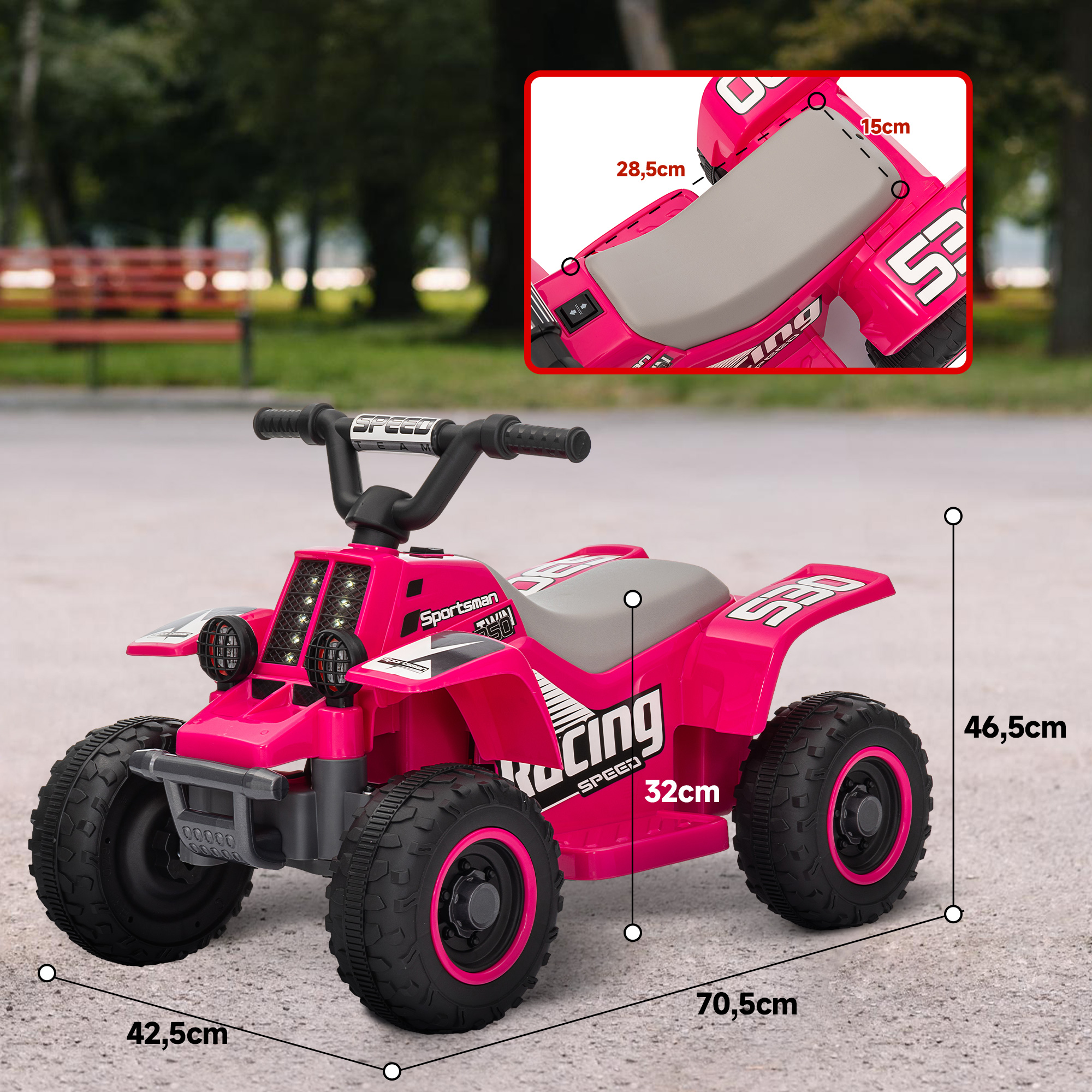 Quad Bike für Kinder, batteriebetrieben, fährt vorwärts und rückwärts, LED-Lichter, 18-36 Monate, Rosa