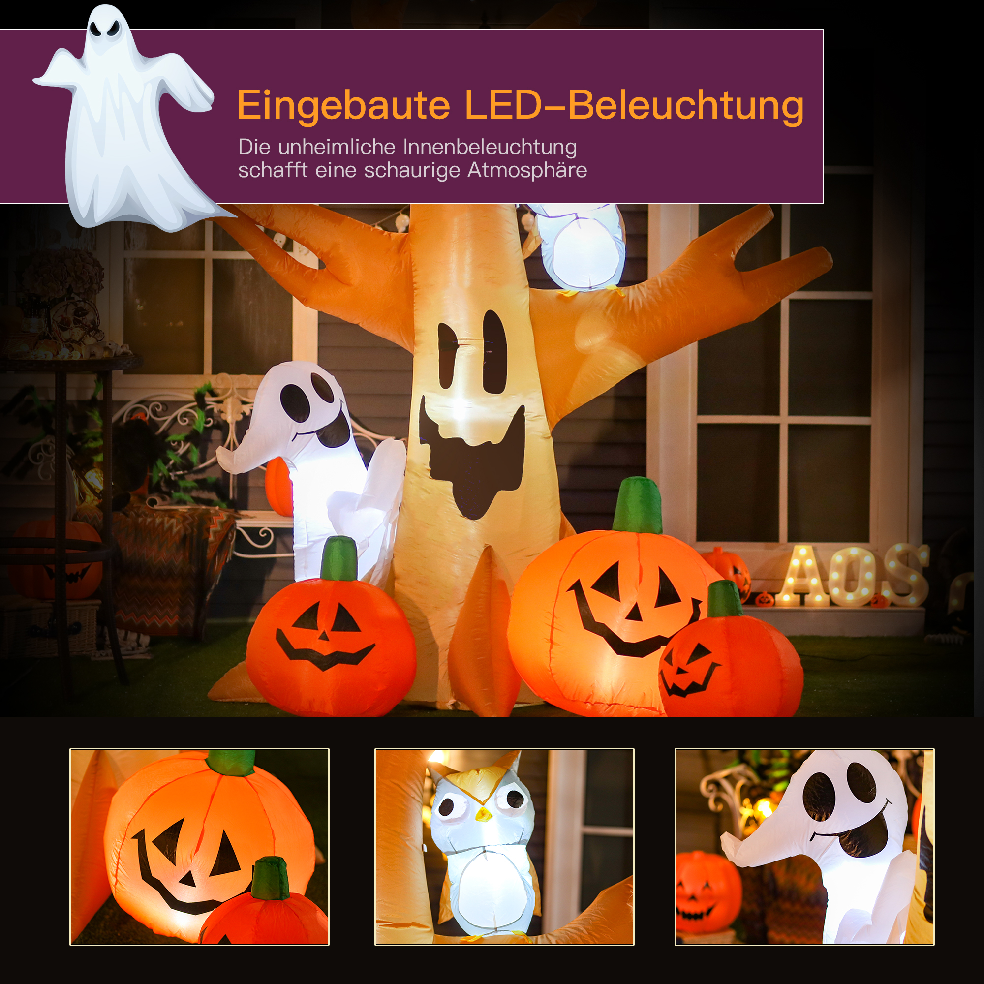 Halloween Aufblasbares Spukgespenst Luftfigur Aufleuchtend Deko 120/ 240 cm (Aufblasbarer Spukbaum)