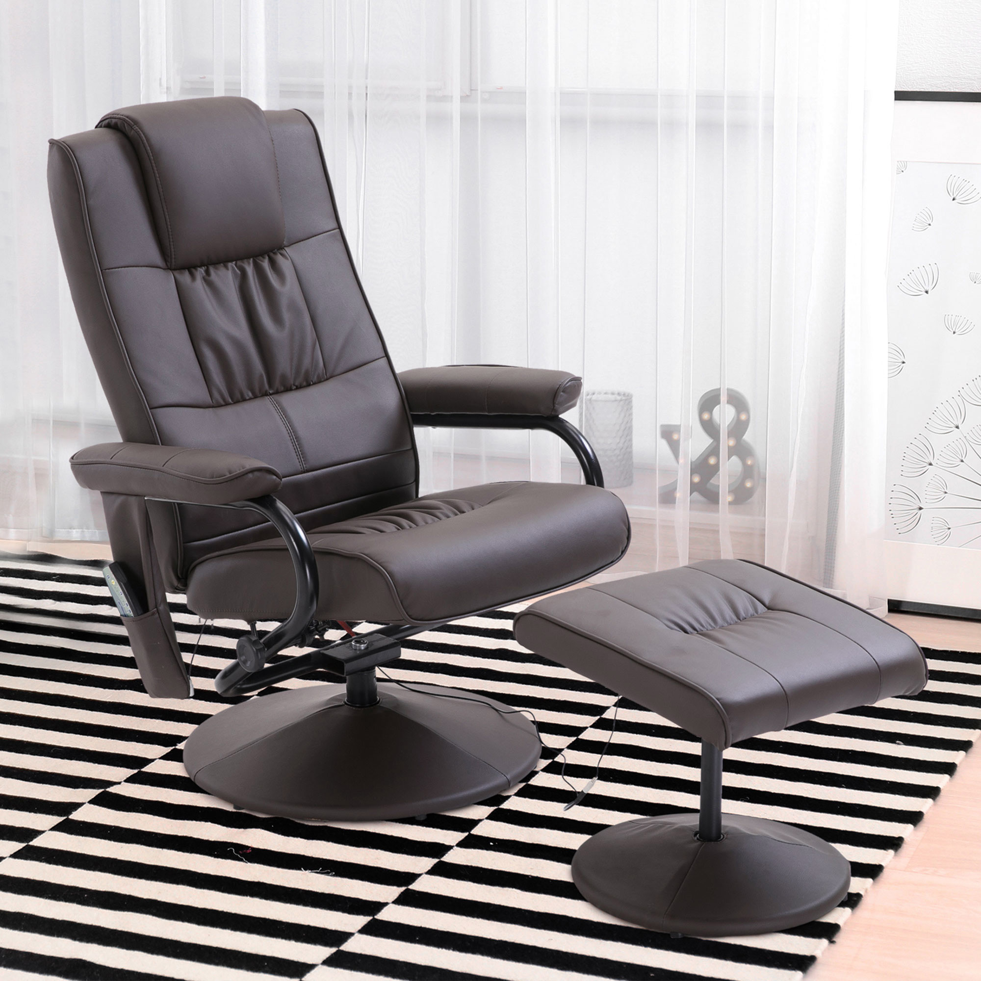Massagesessel Relaxsessel, inkl. Fußhocker, 10 Vibrationspunkte, 1 Fernbedienung; 77 cm x 84 cm x 95 cm, Braun