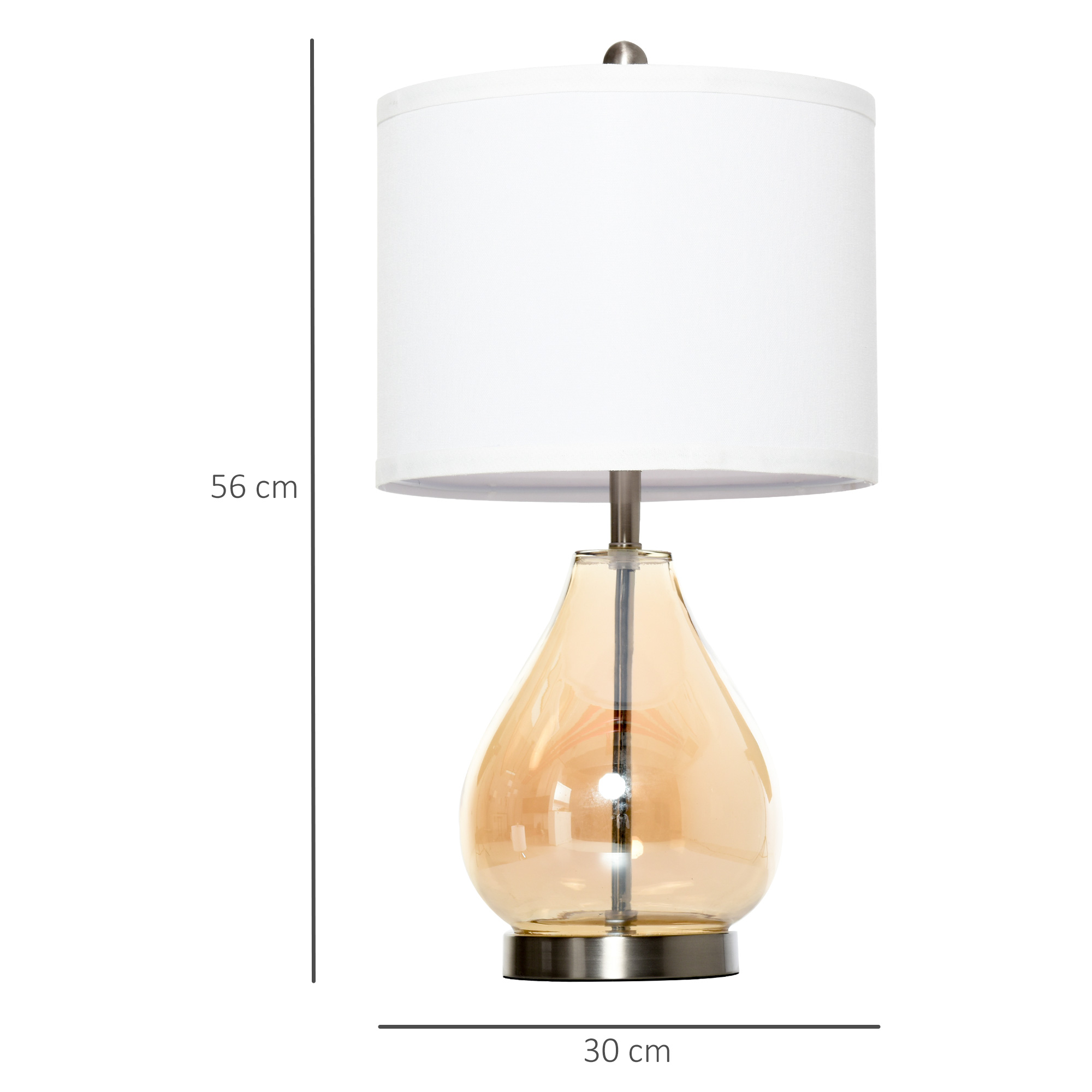 2-Set Tischlampen Tischleuchten E27-Fassung Nachttischlampe 40 W Glas Leinen Metall Bernstein Ø30 x 56H cm
