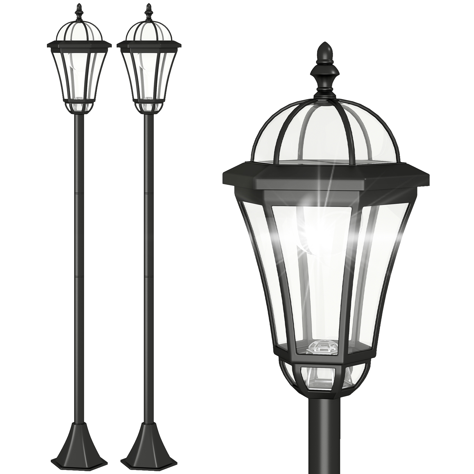 Solar Gartenlaterne 2er Set, Wetterfeste Wegleuchte 129 cm hoch, mit LED, 6 Std, Beleuchtung, IP44, Solarlampe für Außen, Schwarz