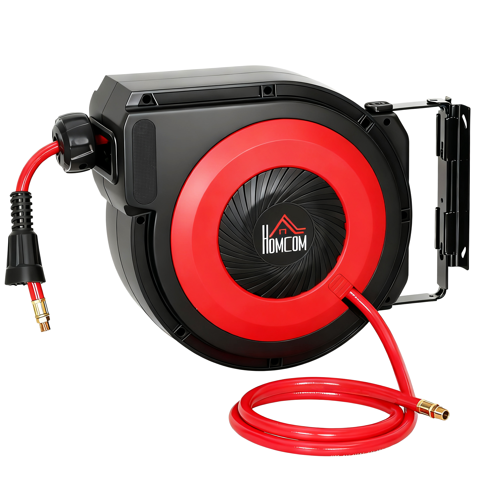 Schlauchtrommel mit Einzugs-Mechanismus, 16,5 m langer Schlauch, Wandmontage, Rot+Schwarz