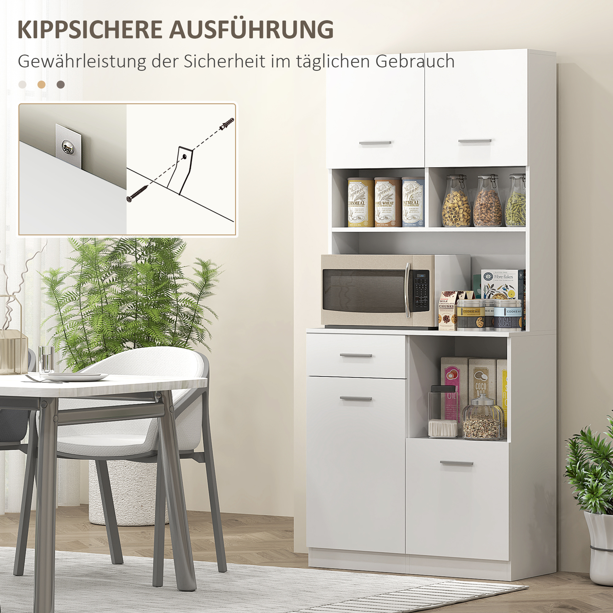 Küchenschrank, Buffet mit Schublade, Soft-Close Türen, 80 x 35 x 180 cm, Weiß