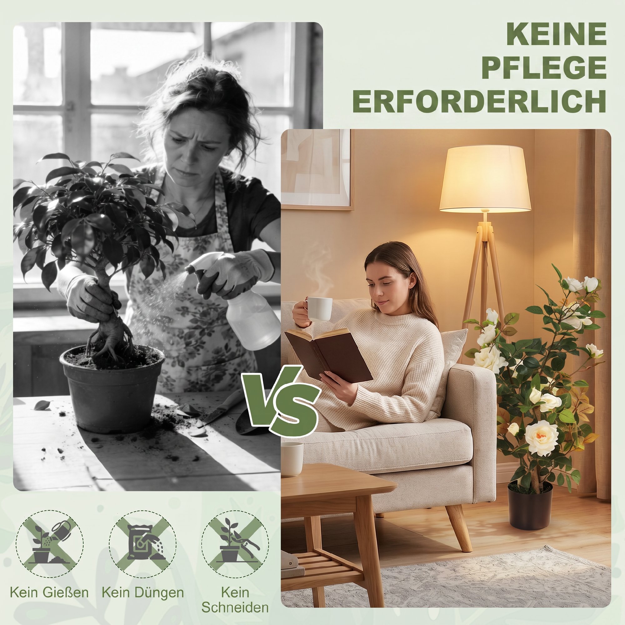 künstliche Rosenpflanzen groß 90 cm Künstliche Pflanze Kunstpflanze Rosenbaum mit UV-Schutz, Moos, im Topf, Kunstbaum wie echt für Innen- und Außen