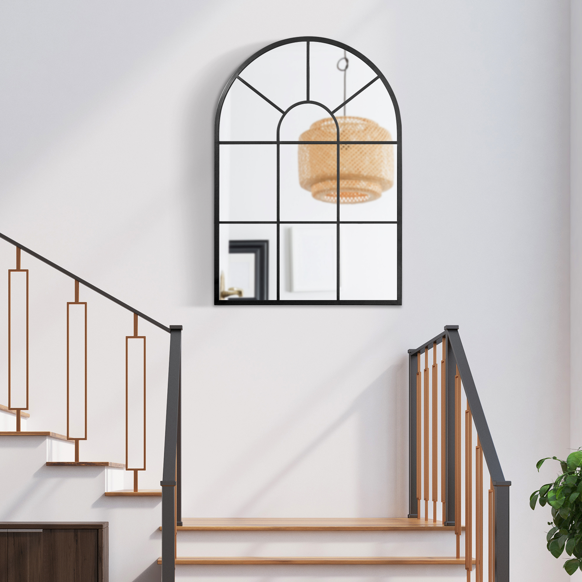 Fensterspiegel mit Metallrahmen, 91 cm x 2 cm x 60 cm Schwarz