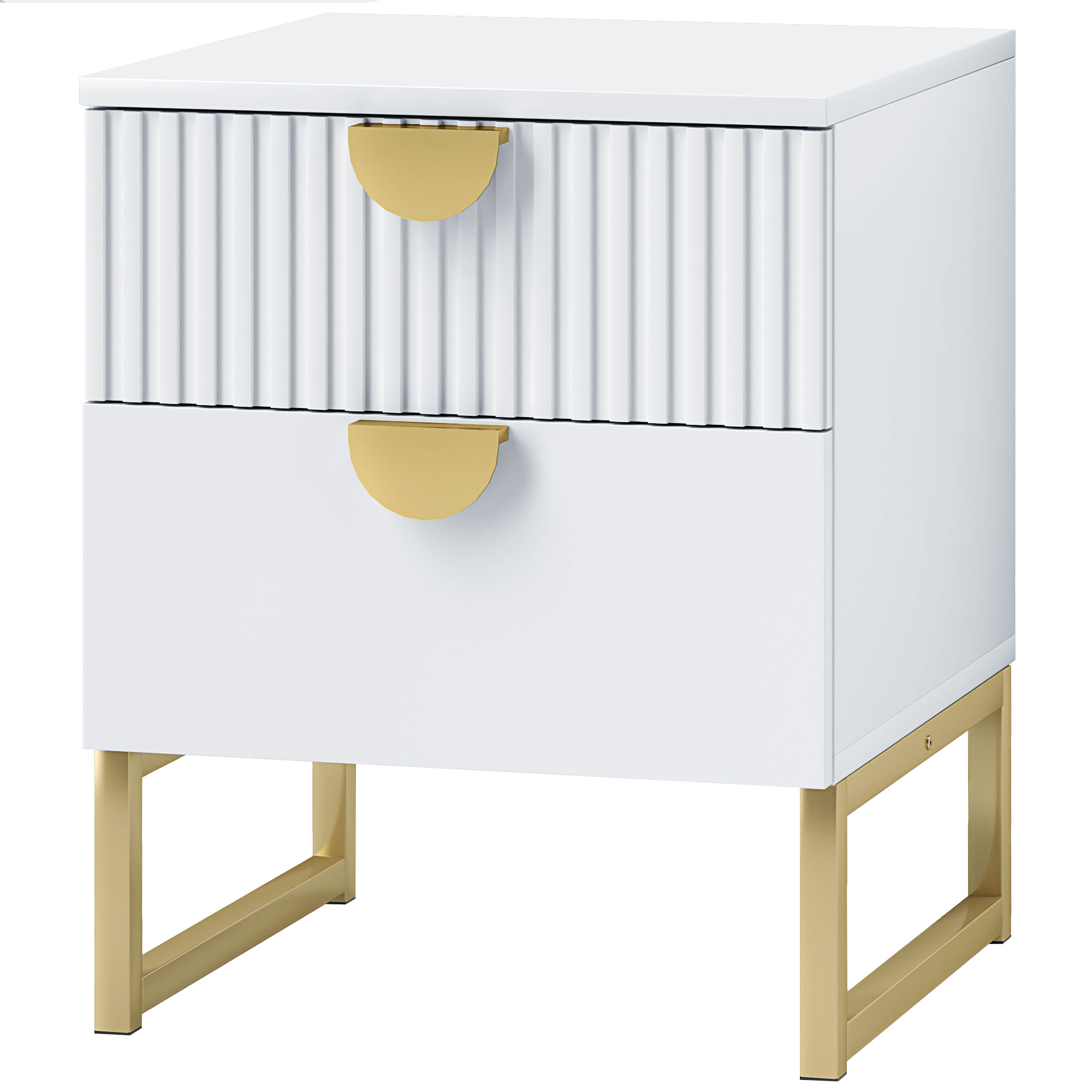 Nachttisch mit 2 Schubladen, elegante Metallgriffe in Gold, 40 x 40 x 50 cm, Weiß Nachttisch mit 2 Schubladen, elegante Metallgriffe in Gold, 40 x 40 x 50 cm, Weiß