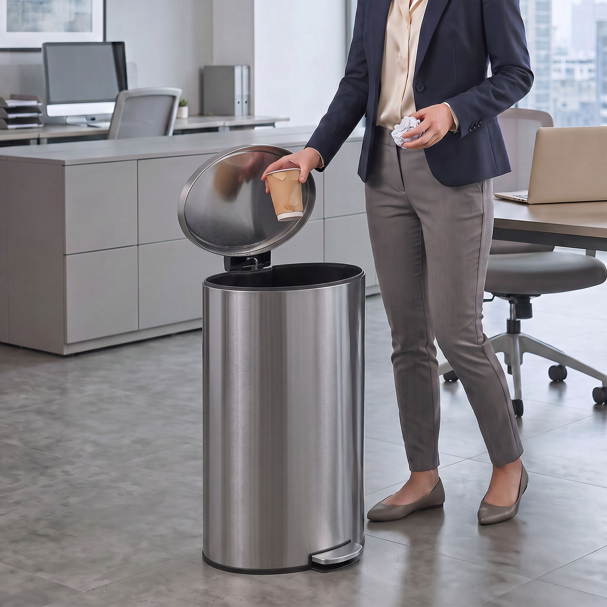 Mülleimer mit Soft-Close Deckel Treteimer mit Herausnehmbarem Inneneimer 30L Silber