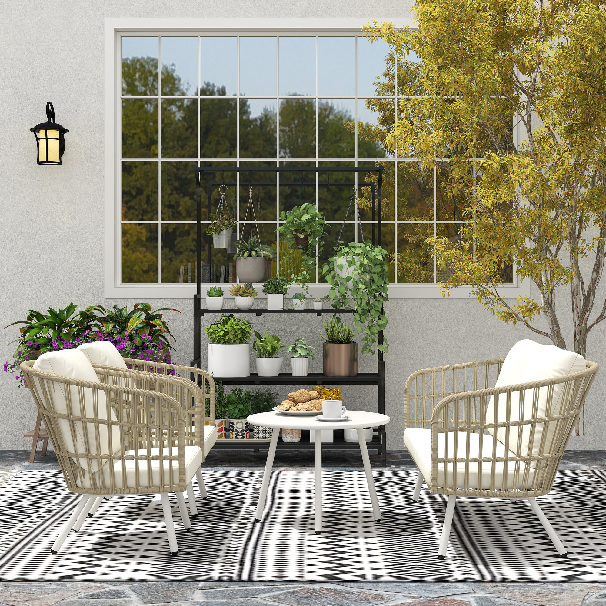 Gartenmöbel Set aus Polyrattan Lounge-Set mit 2er Sofa Sessel Tisch Kissen wetterfest für 4 Personen Khaki