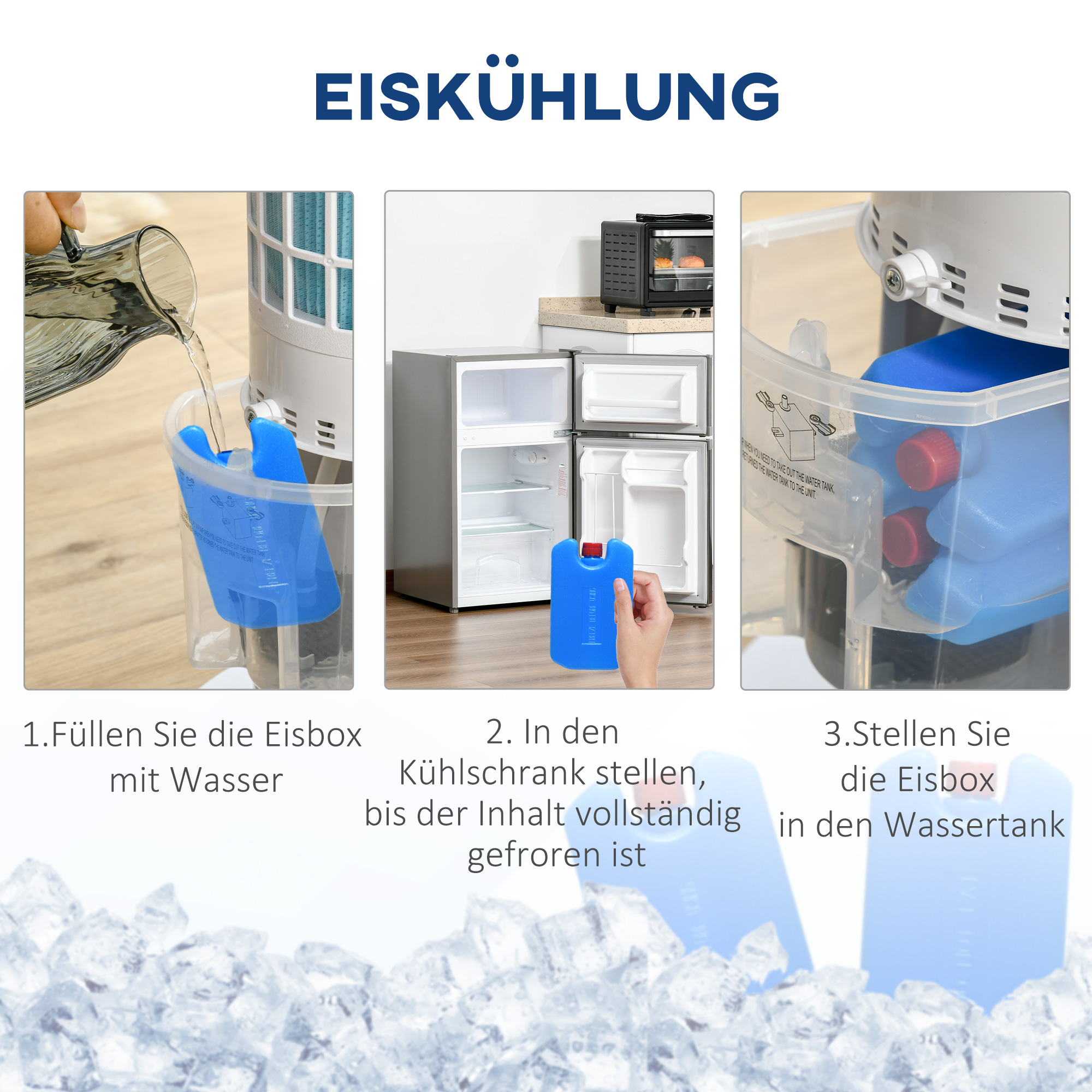 Turmventilator mit Wasserkühlung und Fernbedienung 60W 20? 30 cm x 30 cm x 100,8 cm 3 Modi Weiß