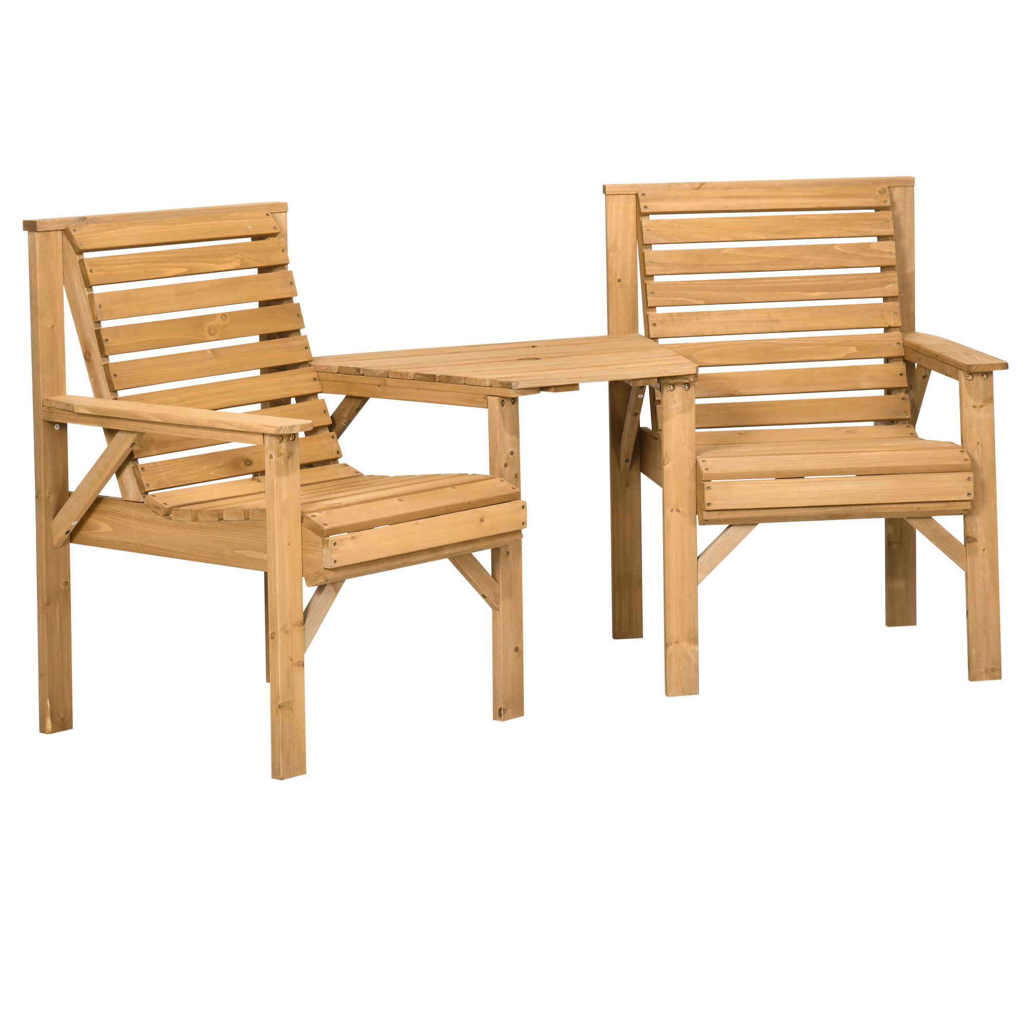 Bistro-Set 3-teilig aus Holz Wetterfest Gartenmöbel Set mit Lamellendesign Sonnenschirmloch Braun