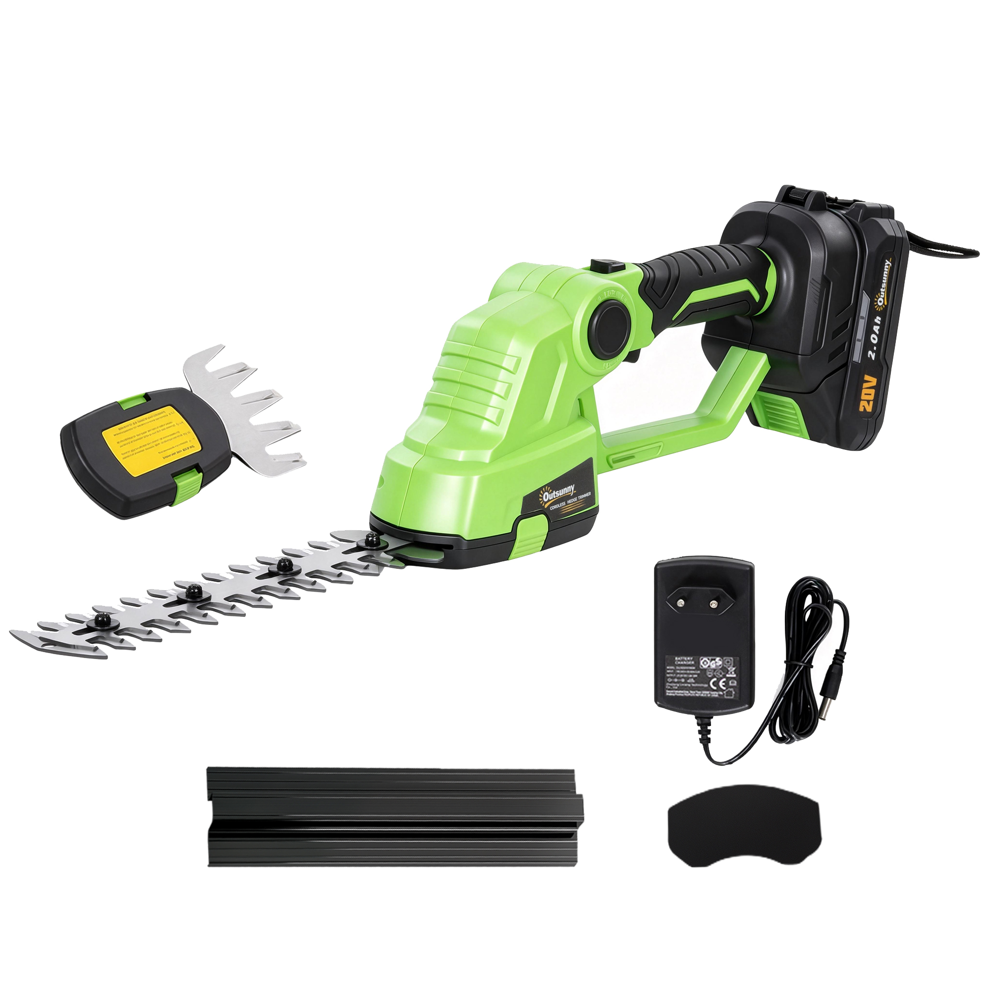 2-in-1 Akku Heckenschere Elektrischer Hecken & Strauchschere mit 20/10cm Schnittlänge, Ladegerät