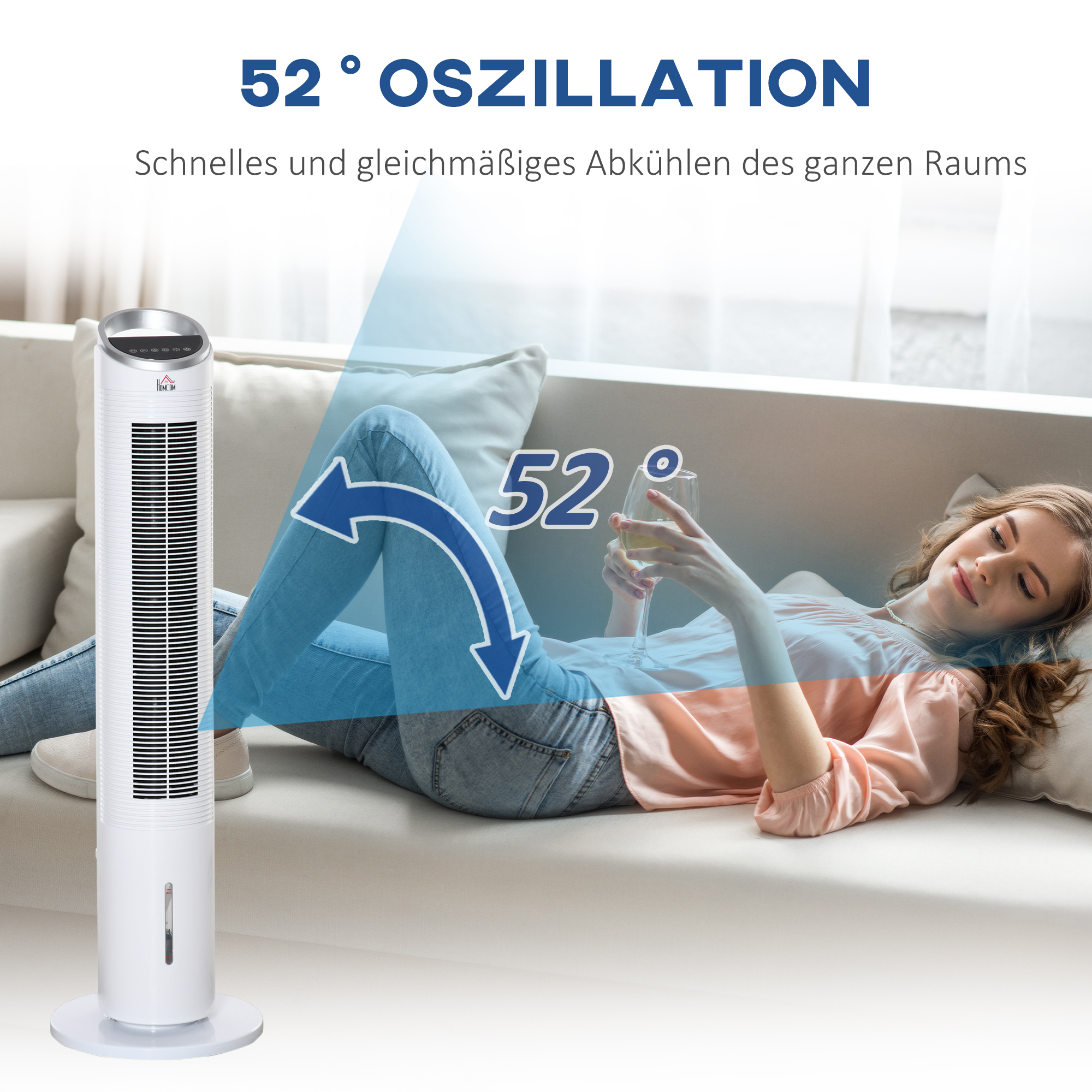 Turmventilator mit Wasserkühlung und Fernbedienung 60W 20? 30 cm x 30 cm x 100,8 cm 3 Modi Weiß