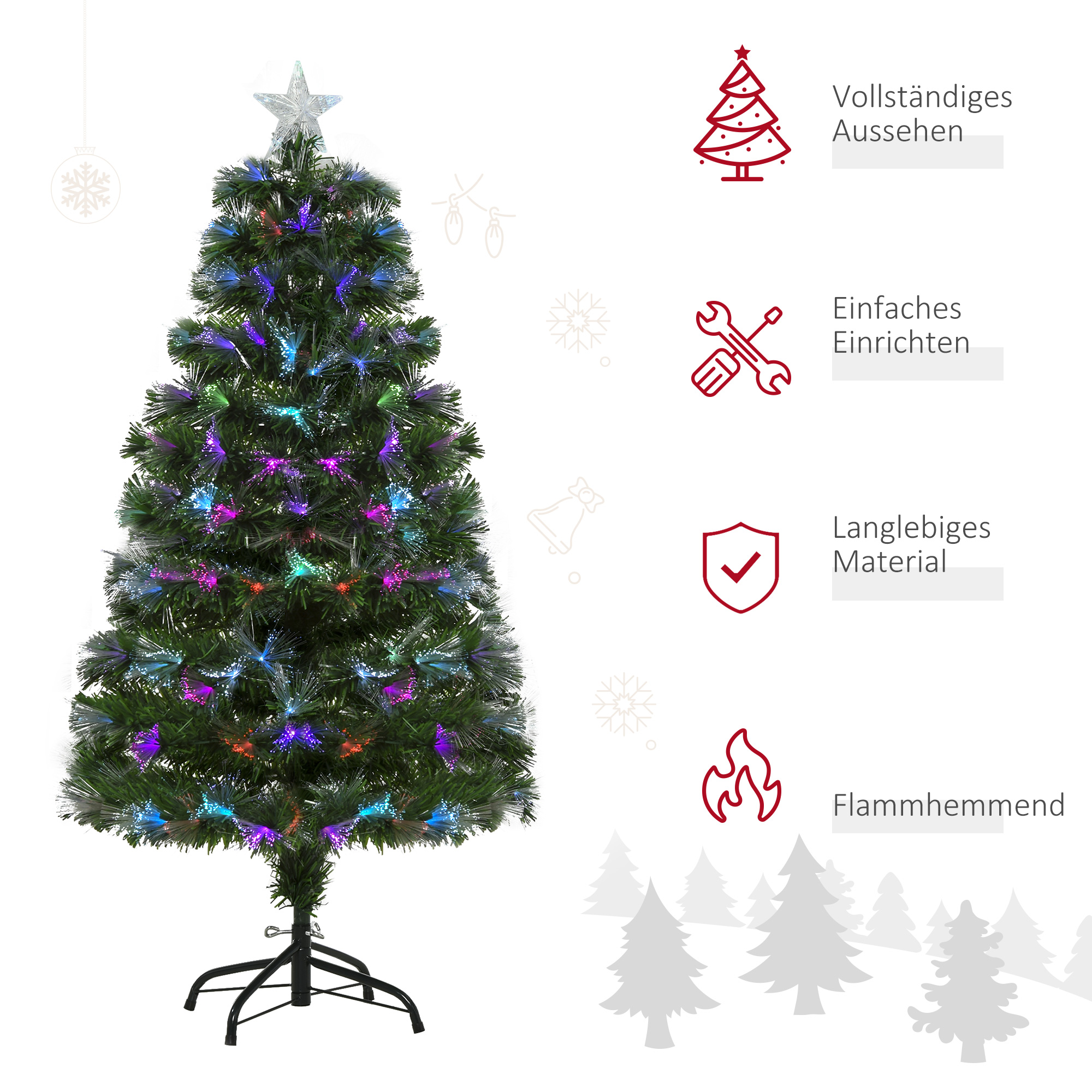 Weichnachtsbaum künslicher Weihnachtsbaum Christbaum, LED-Lichter, Sternspitze, 66 cm x 66 cm x 120 cm, Grün