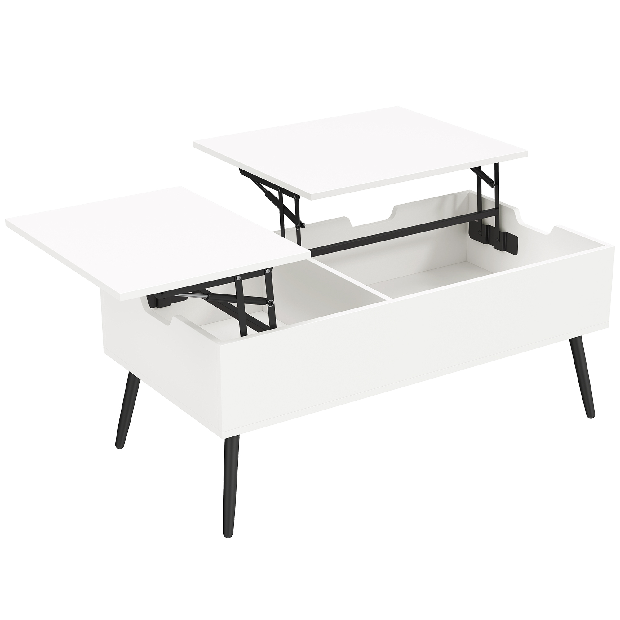 Couchtisch Höhenverstellbar Wohnzimmertisch mit Verstecktem Stauraum für Wohnzimmer, 50 x 100 cm, Weiß
