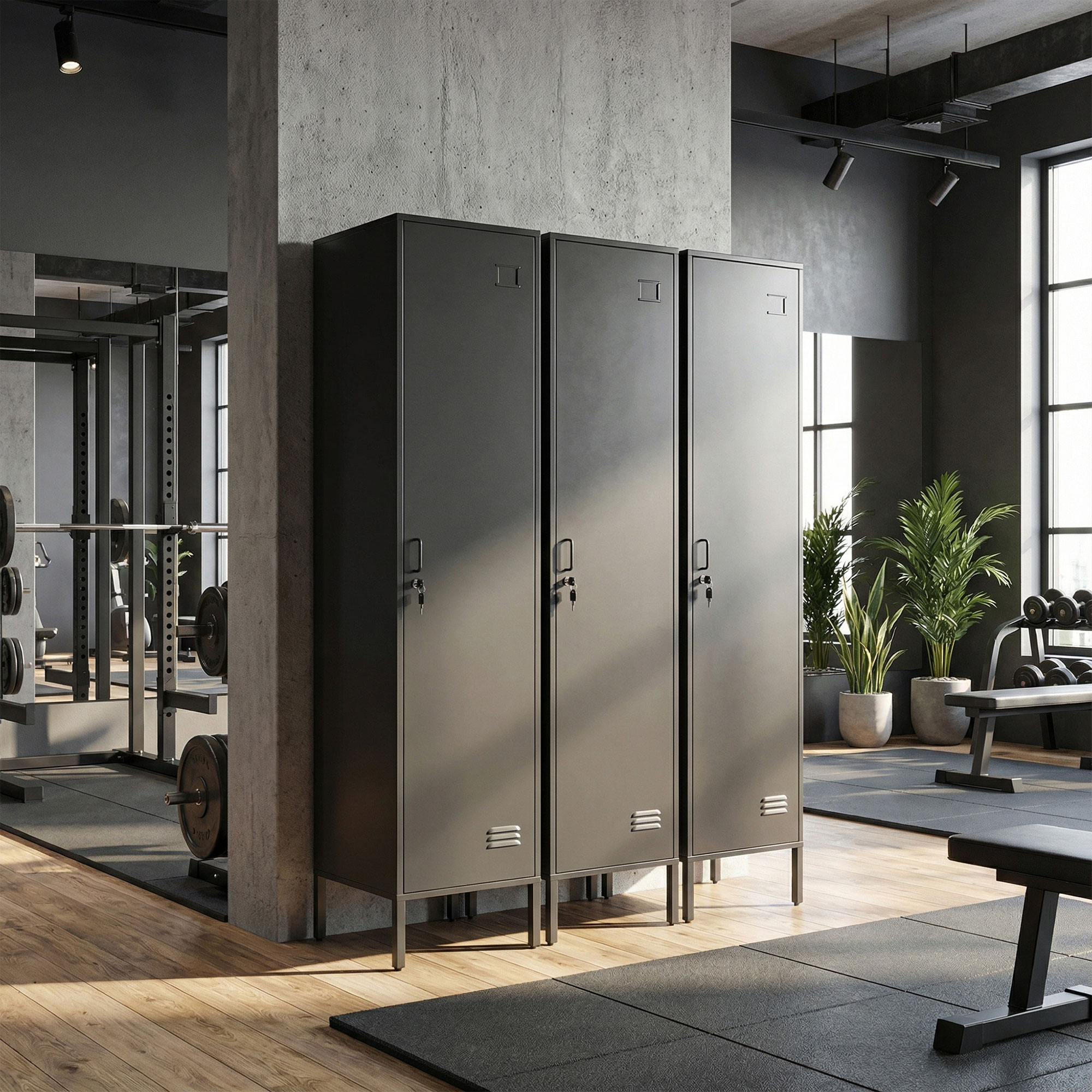 Metallspind mit abschließbarer Tür und Kleiderstange, einzelner Stahlspind für Zuhause oder Büro, Schwarz