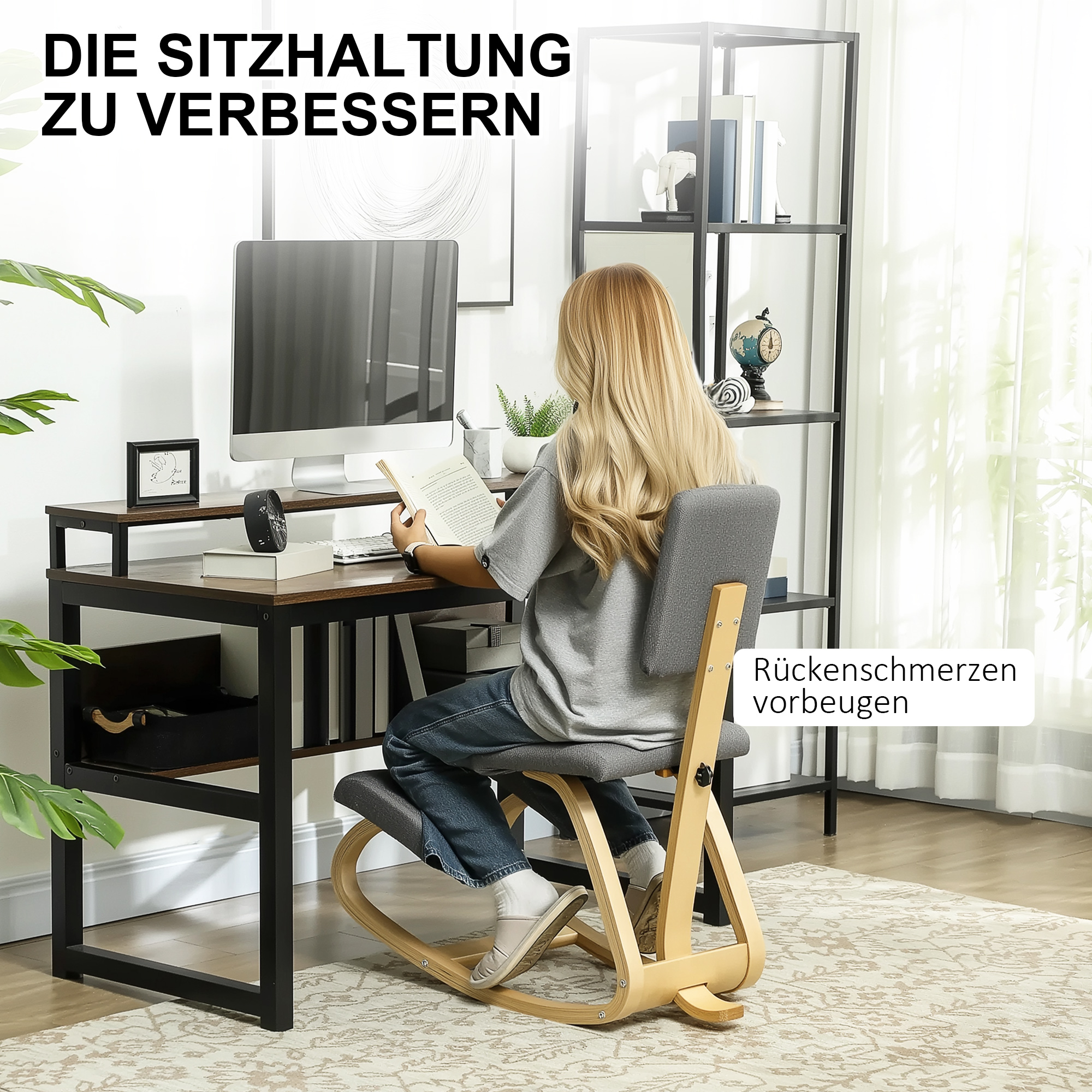 ergonomischer Kniestuhl, Kniehocker Gesundheitsstuhl für Zuhause, Büro, Meditation Grau