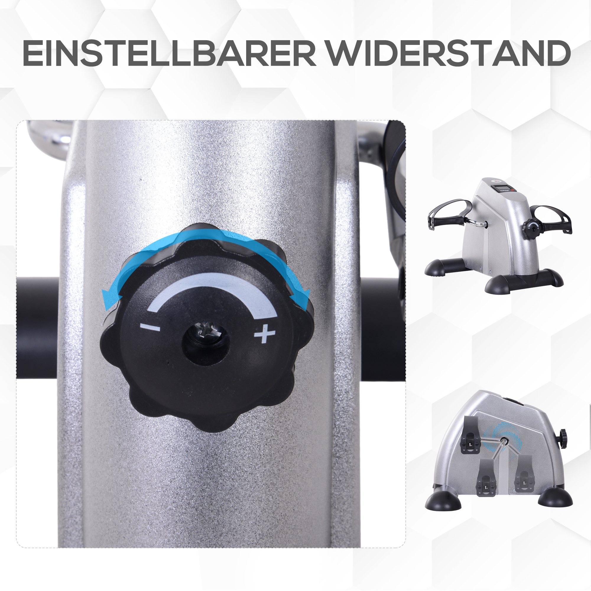 Mini Heimtrainer Arm-und Beintrainer Pedaltrainer für Senioren mit LCD-Display verstellbarer Widerstand Fitnessbike Hometrainer für Zuhause Heim Büro 35 x 40 x 31 cm Silber