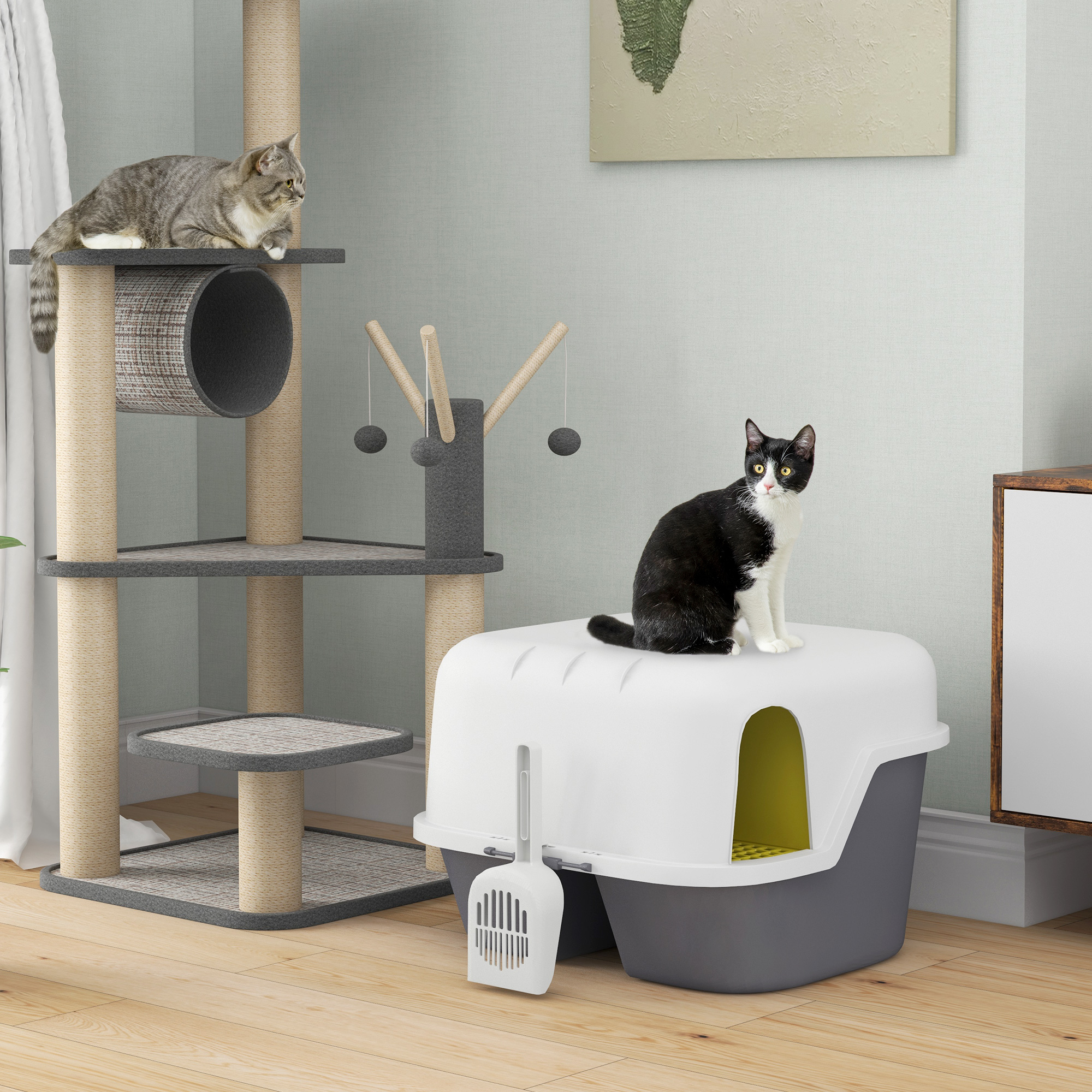 Katzentoilette, Katzenklo mit Deckel und Schaufel, leicht zu reinigen, verschließbar, Weiß