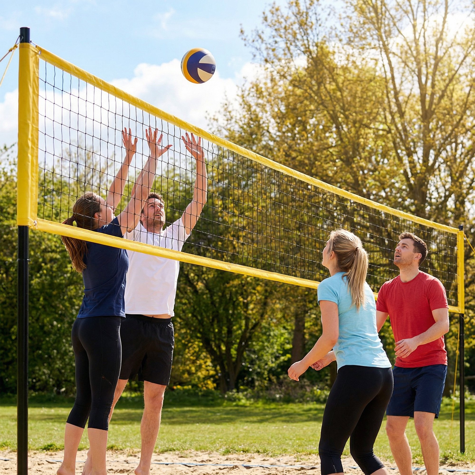 Volleyballnetz Set Tragbar Volleyball-Set mit höhenverstellbar Stahlpfosten Tragetasche 950 x 100 x 248 cm Schwarz